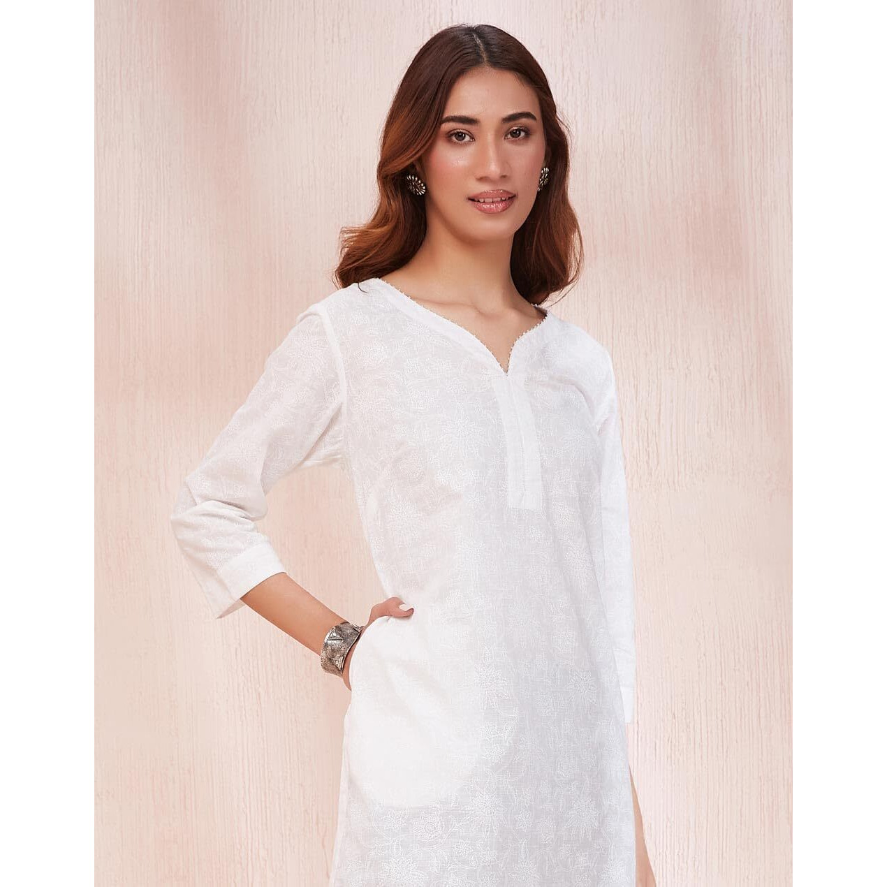 Fabindia Womens Cotton Printed Regular Kurta (1037328White_White