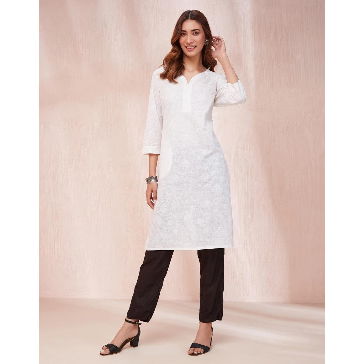 Fabindia Womens Cotton Printed Regular Kurta (1037328White_White