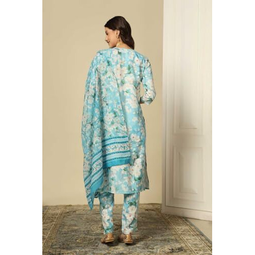 Greciilooks Women Semi Cotton Alia Cut Regular Fit Kurta Set (Sky Blue, Small)