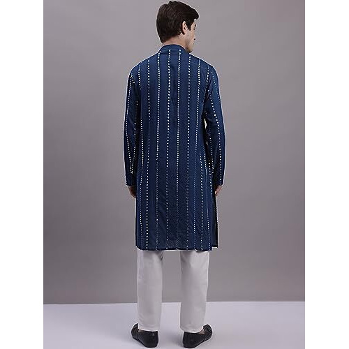 Jompers Mens Embroidered Mirror Work Kurta Pyjama Set (Peacock, Xl)