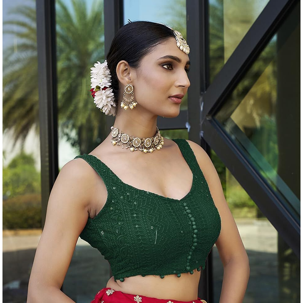 Pujia Mills Womens Georgett Floral Sleeveless Regular Blouse (Pm B Lucknowi 3 Green 36