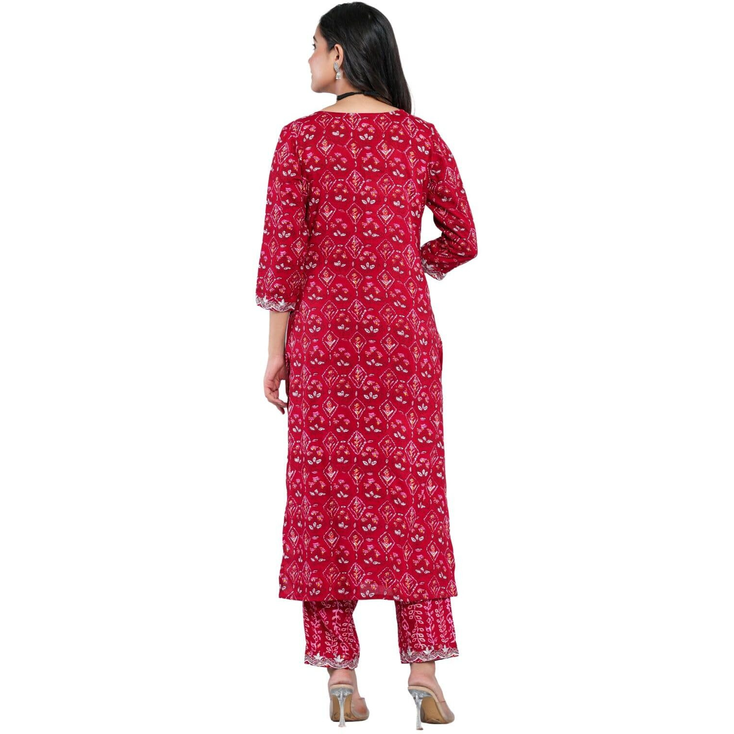 Rytras Womens Embroidered Straight Kurta Set With Palazzo Pants & Dupatta- Ethnic Wear, Maroon(Ryt607-New,L)
