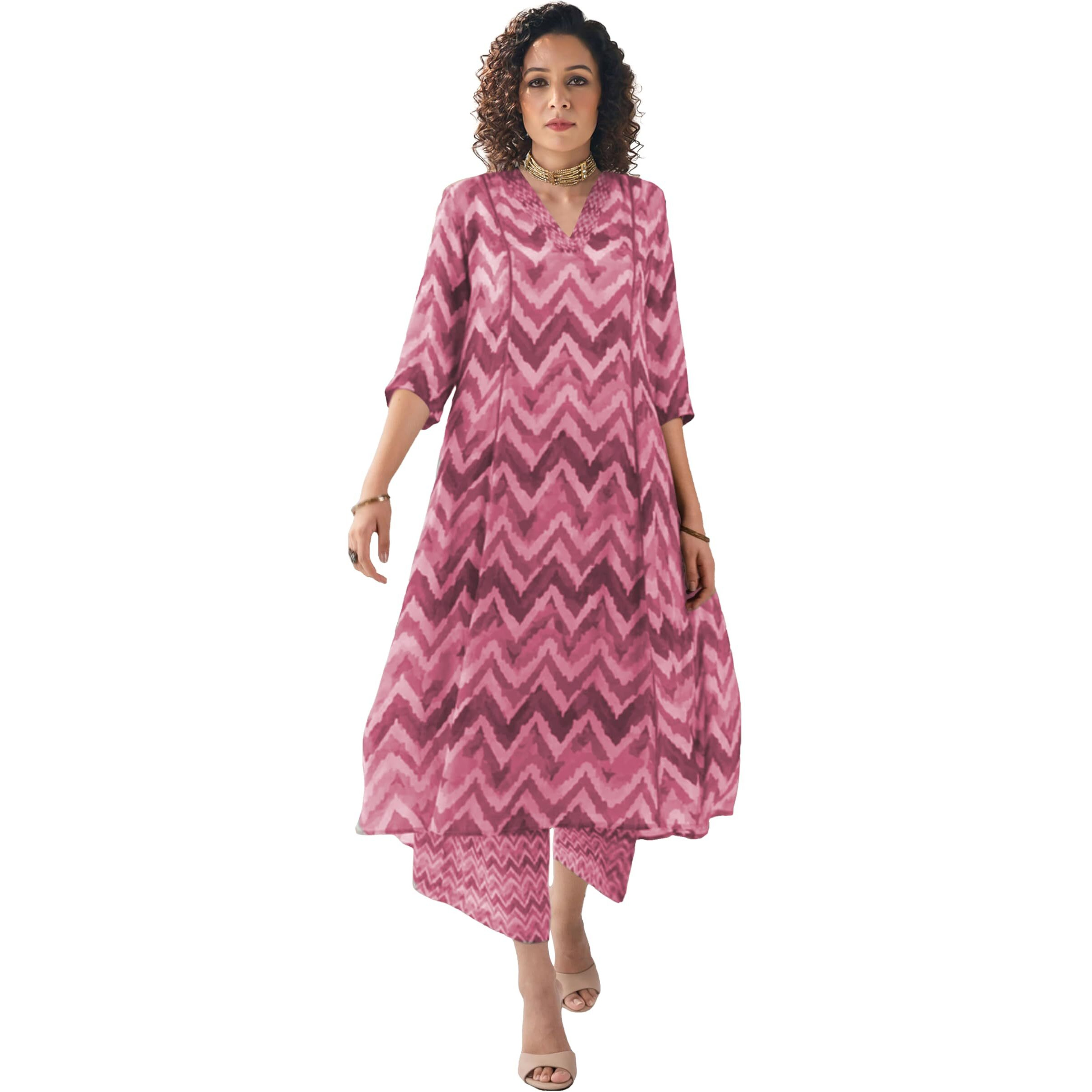 Toochki Co Ord Set For Women | Casual Wear Pant Top Set | Fancy Co-Ord Set | Full Pair Set | Women Kurta Sets Kurtis | Two Piece Co Ord Sets | Coord Sets For Women | Printed Cotton Co Ord Set Pink