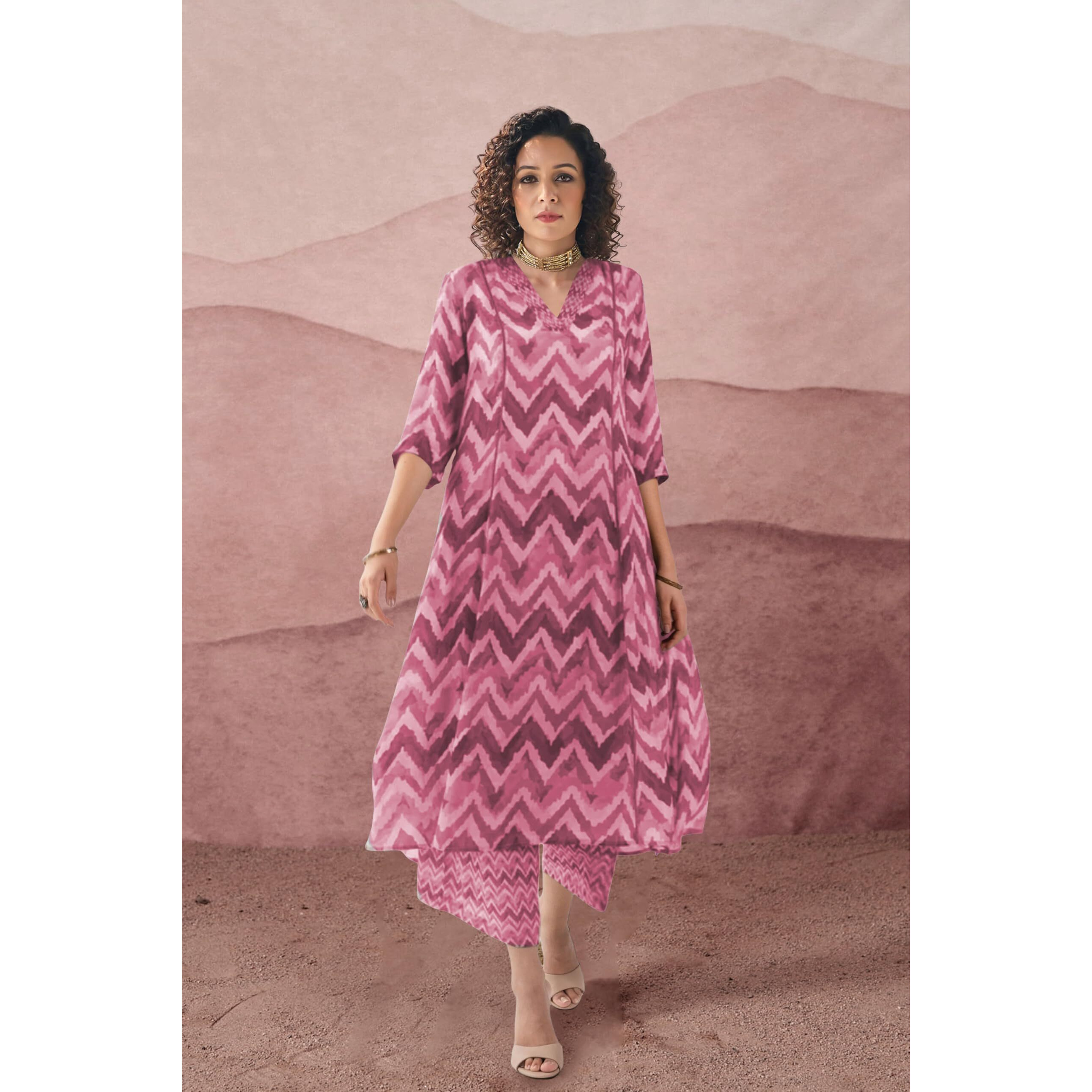 Toochki Co Ord Set For Women | Casual Wear Pant Top Set | Fancy Co-Ord Set | Full Pair Set | Women Kurta Sets Kurtis | Two Piece Co Ord Sets | Coord Sets For Women | Printed Cotton Co Ord Set Pink