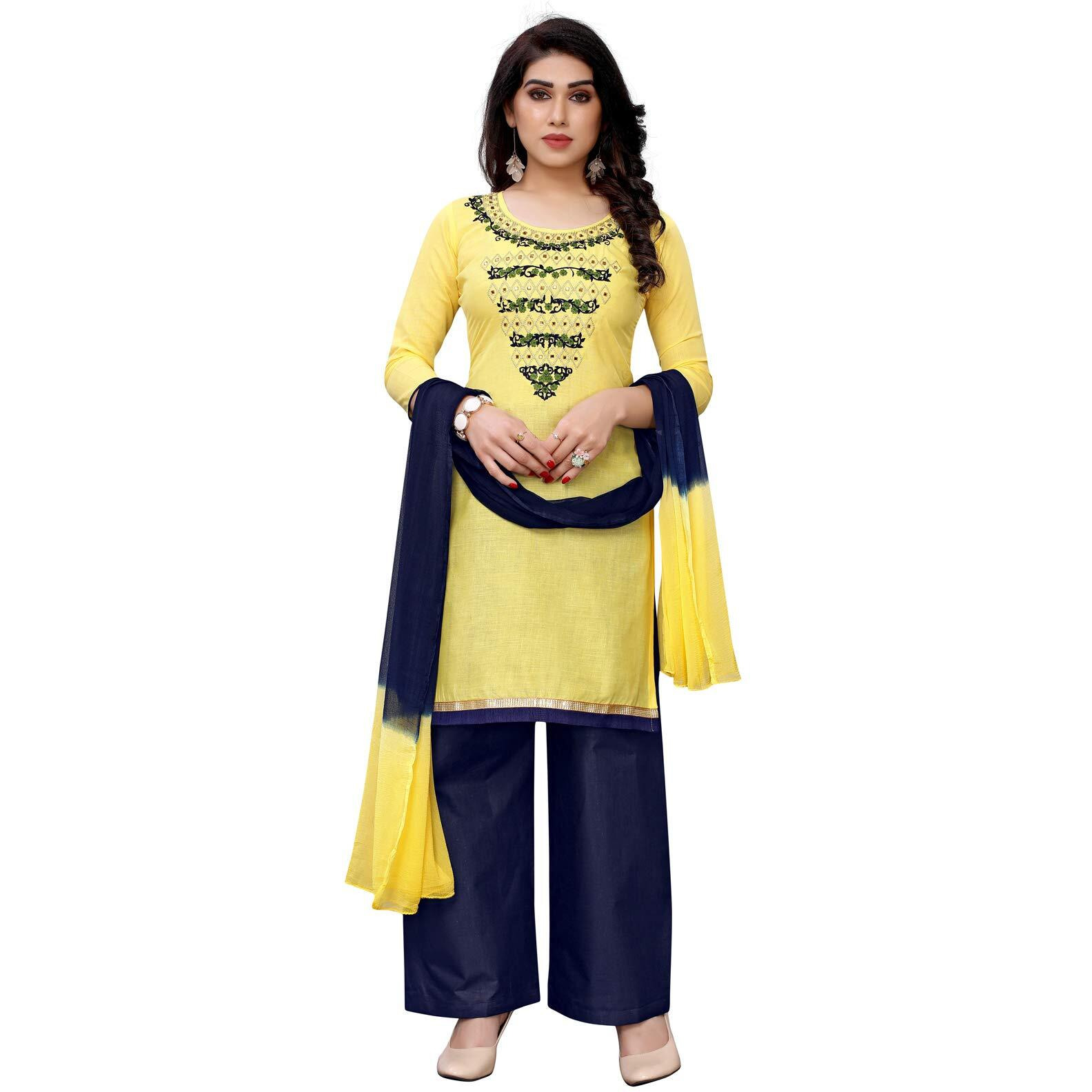 Satrani Womens Cotton Dress Material (986Dt143_Yellow And Blue_One Size)