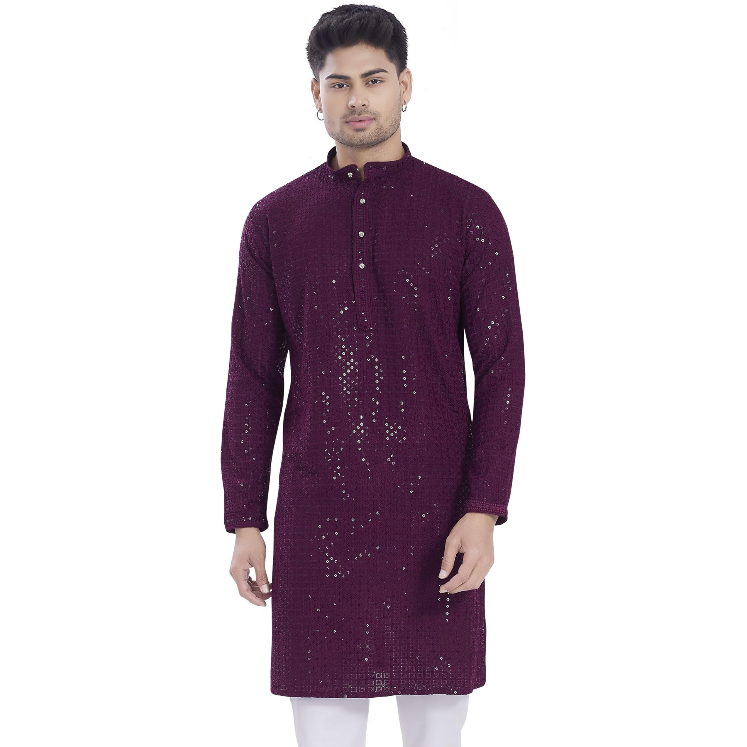 Divisive Mens Sequince Embroidered Cotton Blend Only Slim Fit Kurta (Dkrt1144_Xxxl_Burgundy)