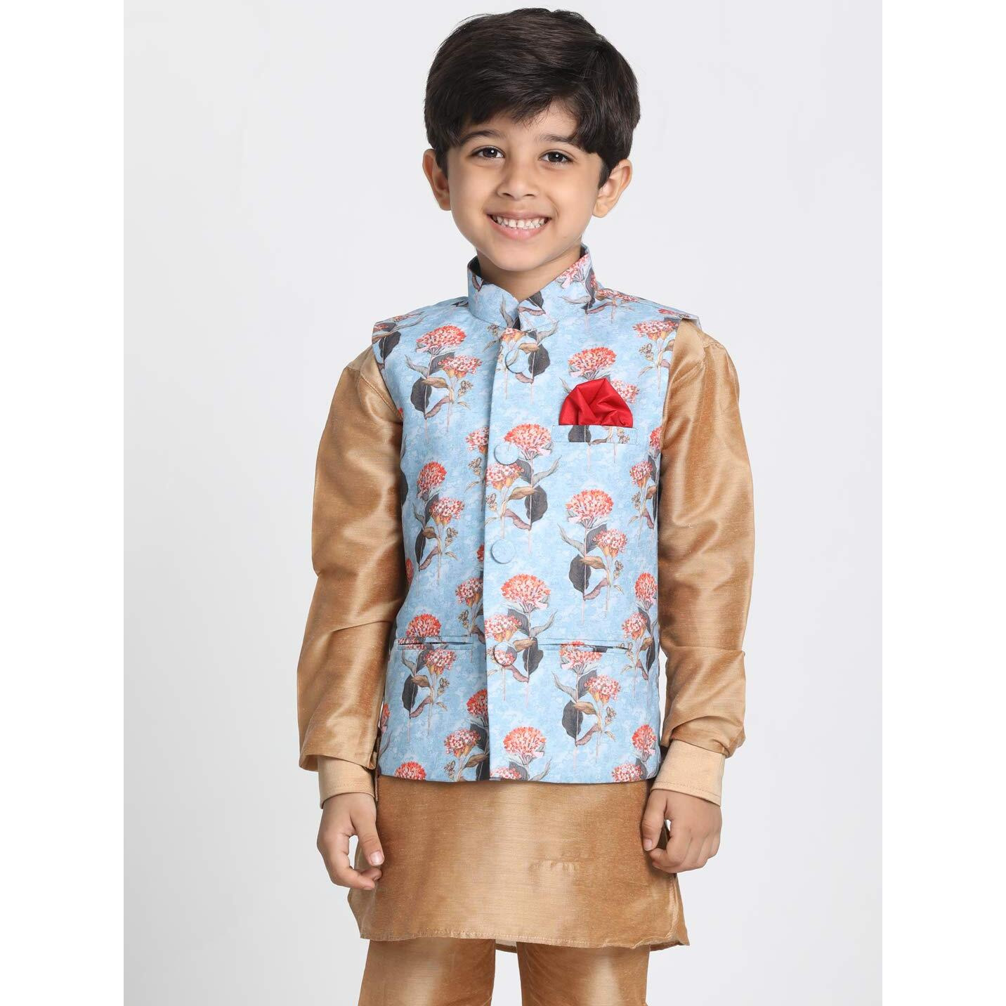 Jbn Creation Boys Cotton Linen Blend Sky Blue And Multicolour Nehru Jacket_Jbnbj043_24