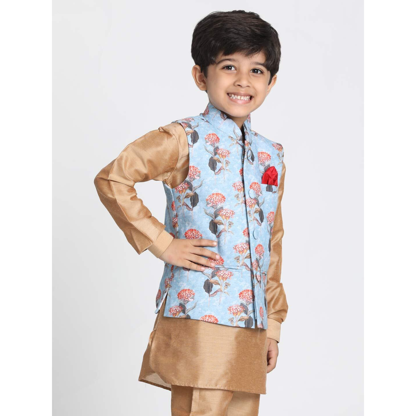 Jbn Creation Boys Cotton Linen Blend Sky Blue And Multicolour Nehru Jacket_Jbnbj043_24