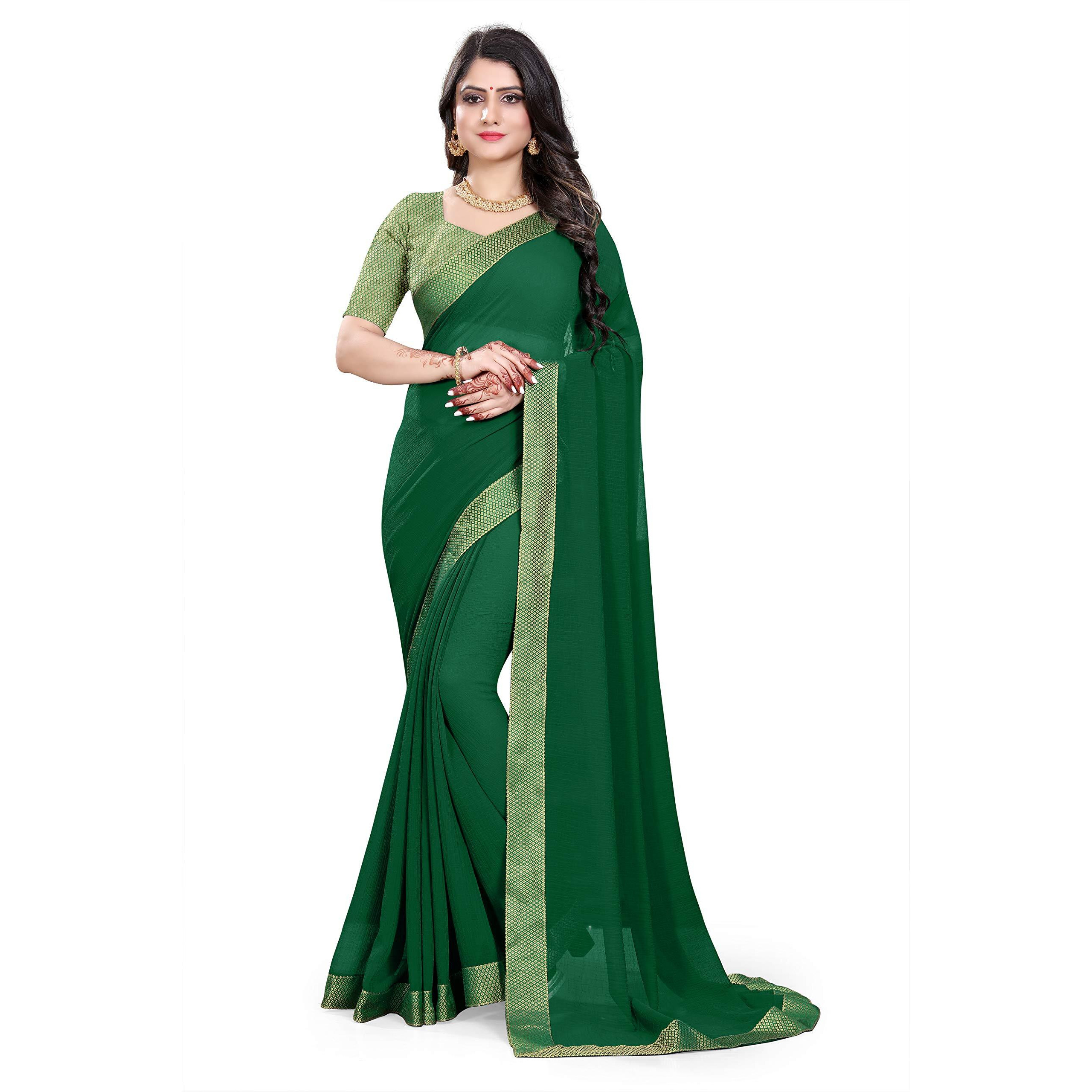 Oomph Womens Georgette Sarees Traditional Georgette Sarees/Woven Georgette Sarees - Forest Green