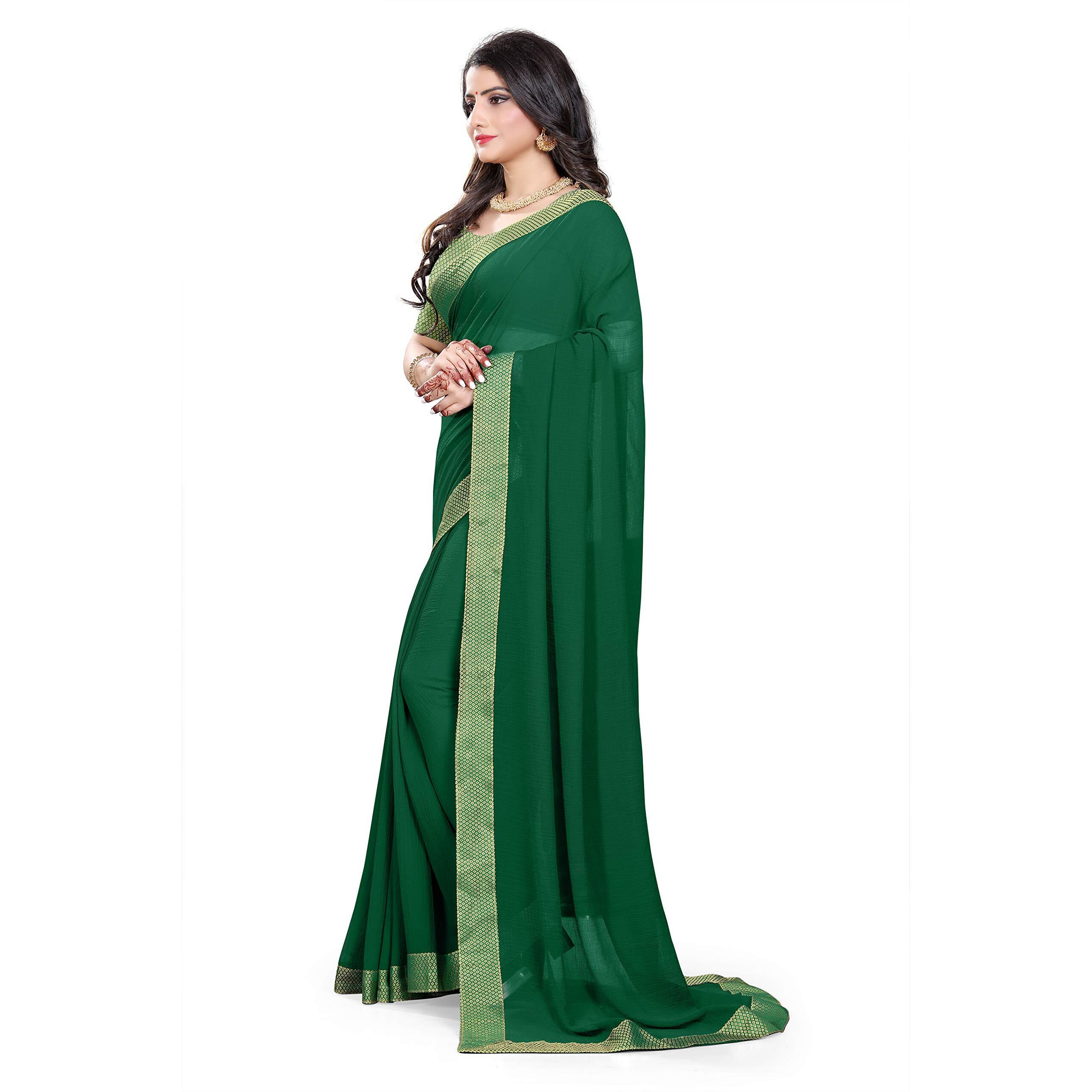 Oomph Womens Georgette Sarees Traditional Georgette Sarees/Woven Georgette Sarees - Forest Green