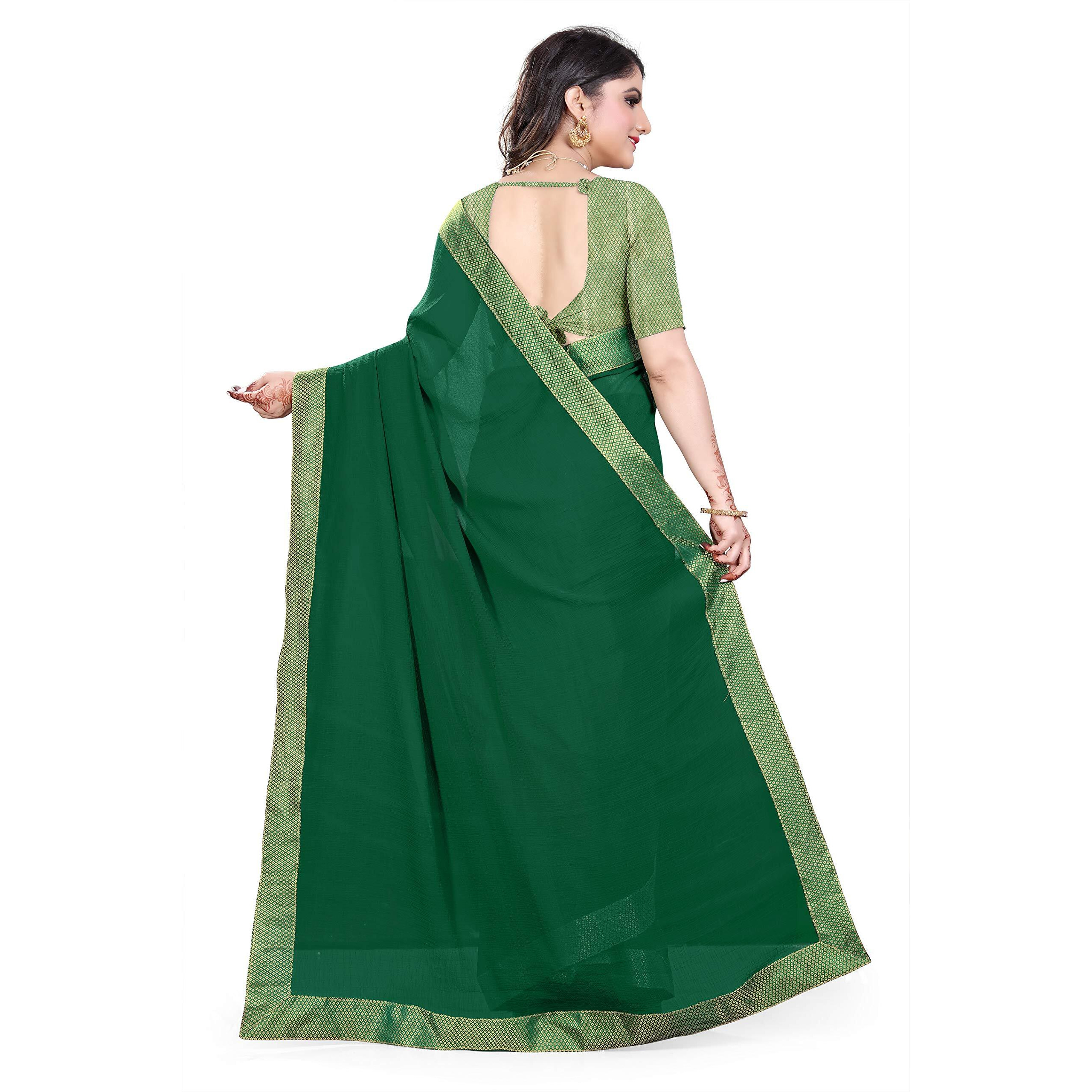 Oomph Womens Georgette Sarees Traditional Georgette Sarees/Woven Georgette Sarees - Forest Green