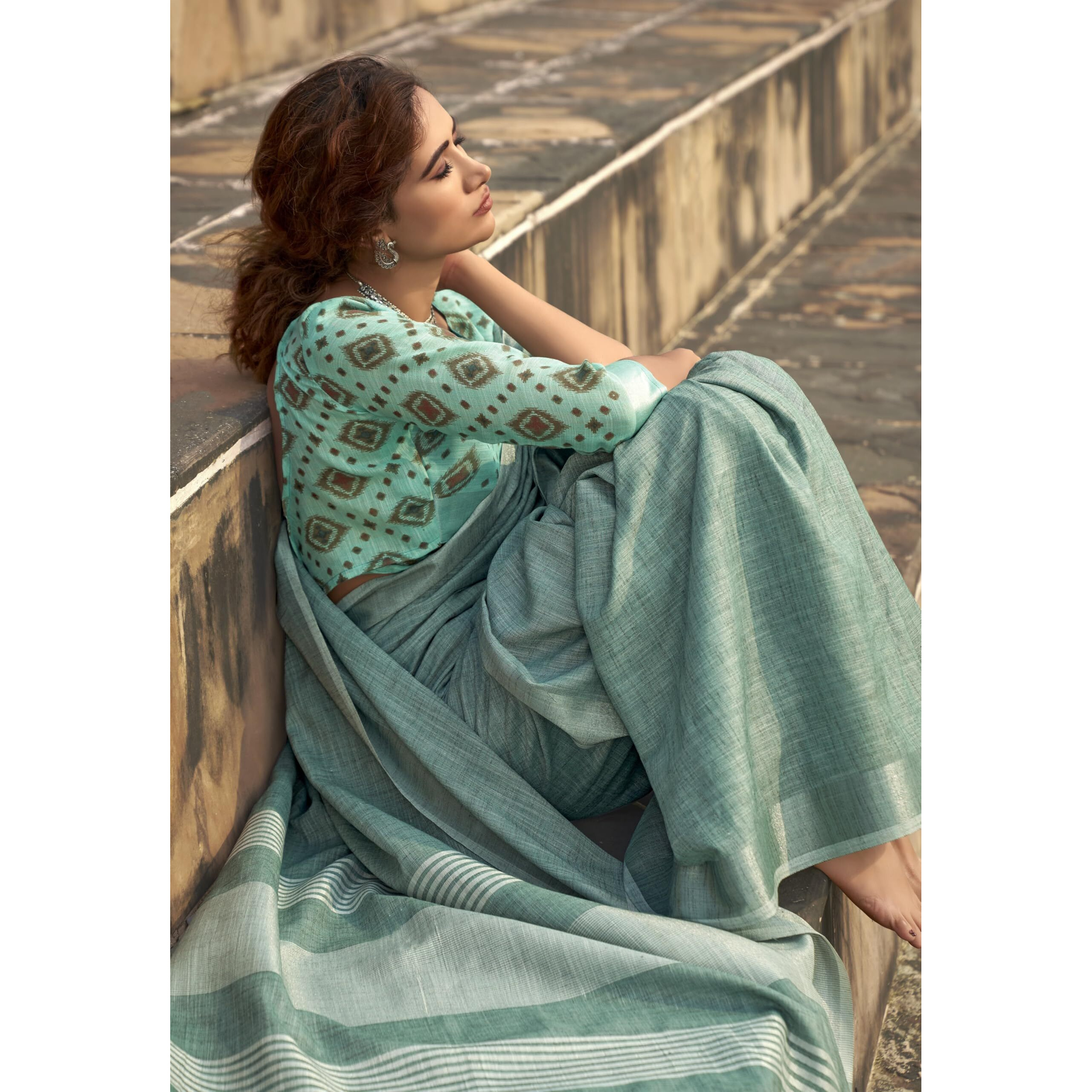 Pujia Mills Woman Soft Linen Saree With Zari Woven Design Cotton Saree Zari Border Saree Indian Ethnic Wear Saree Cotton Saree Casual Light Color Linen Saree Border Work Saree Plain Professional Saree