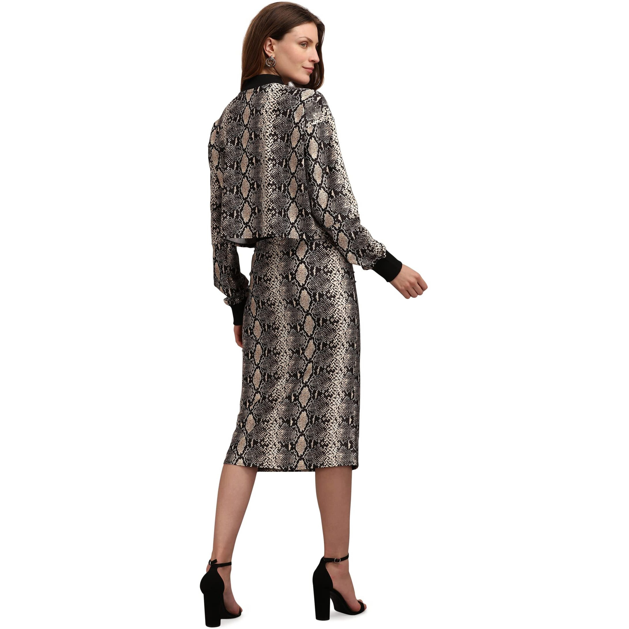 Purvaja Women's Polyester Blend Cocktail Midi Dress (Maxi-021-Anaconda-L_Beige