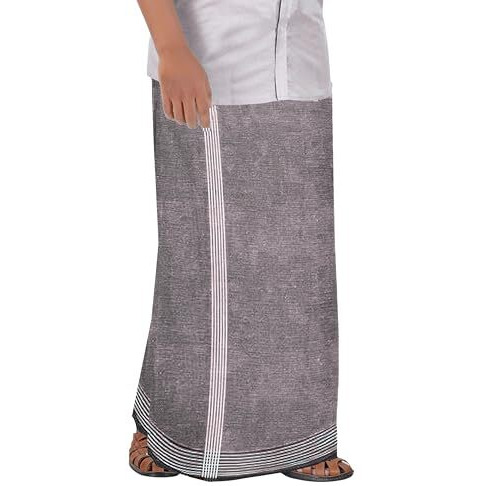 Prakasam Cotton Mens Cotton Single Multi Colour (1.28X2.00 Mtrs) Dhoti - Stripes Border (Ash)