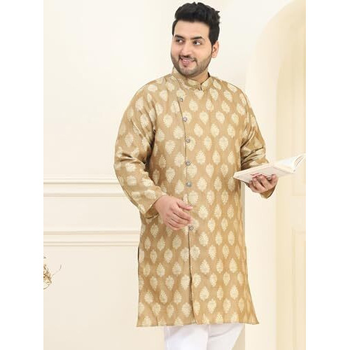 Sojanya Plus (Since 1958) Men's Jacquard Silk Brown Self Design Only Long Kurta
