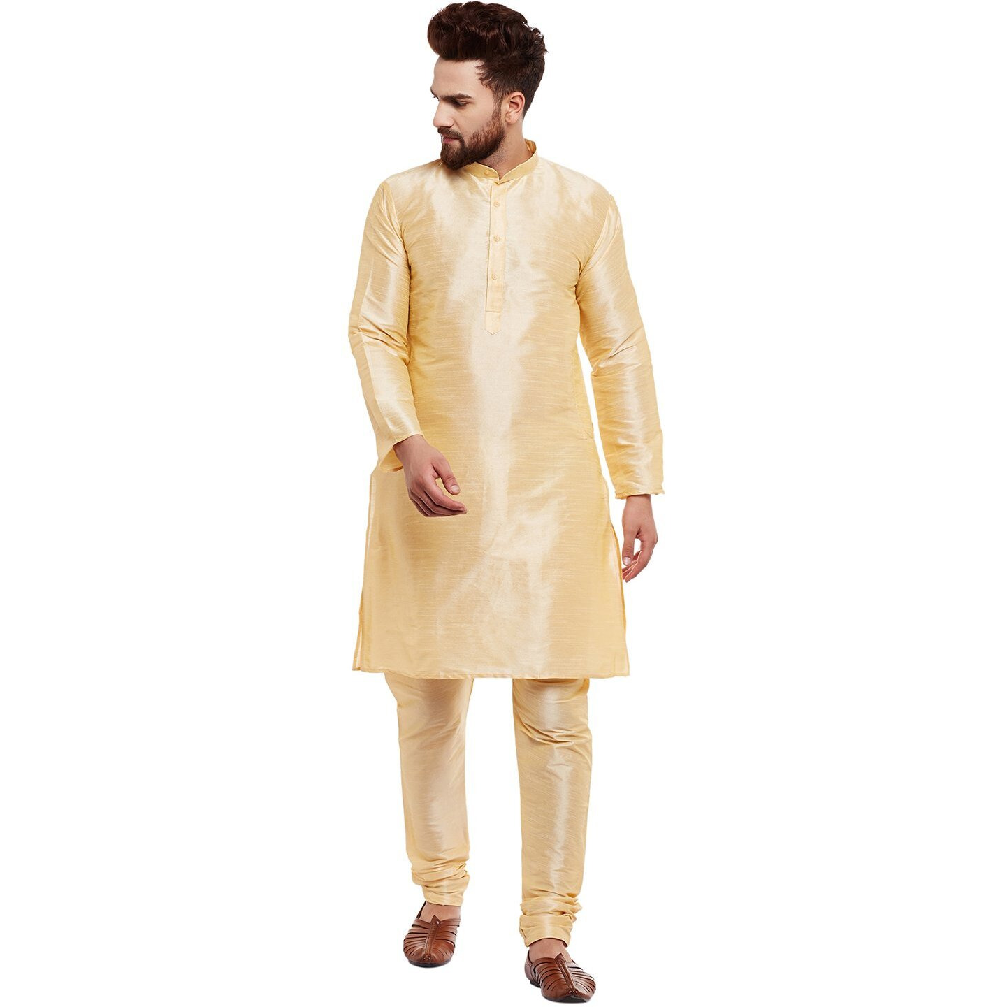 Sojanya (Since 1958 Men's Gold Silk Blend Only Long Kurta Size L