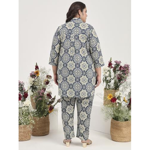 Tissu Women's Plus Size Pure Cotton Multicolor Printed Tunic With Trouser Co-Ord Set (750_Multi_4Xl)