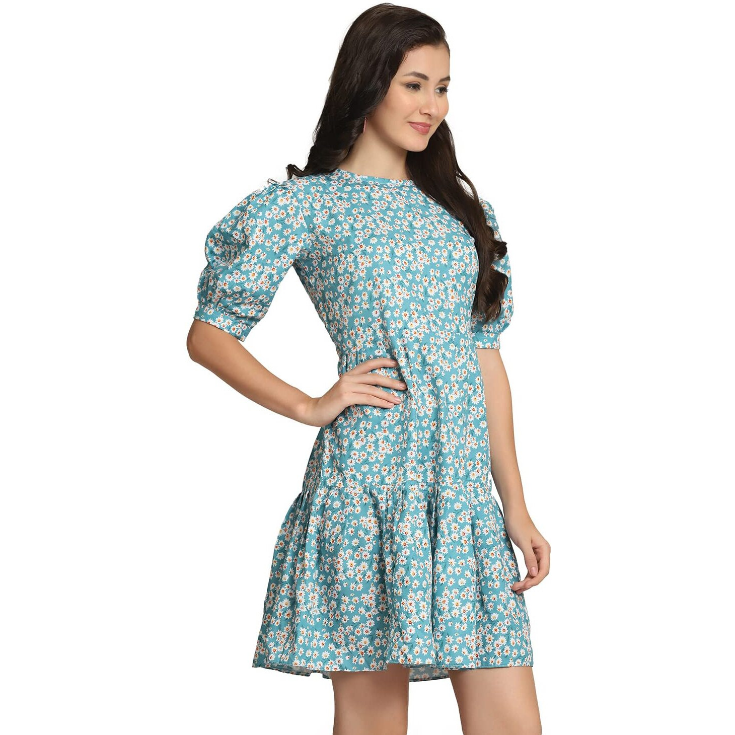 Om Sai Latest Creation Western Dresses For Women |A-Line Knee-Length Dress | Indo Western Dress For Women| Short Dress (Large, Skyblue) (Large, Skyblue)