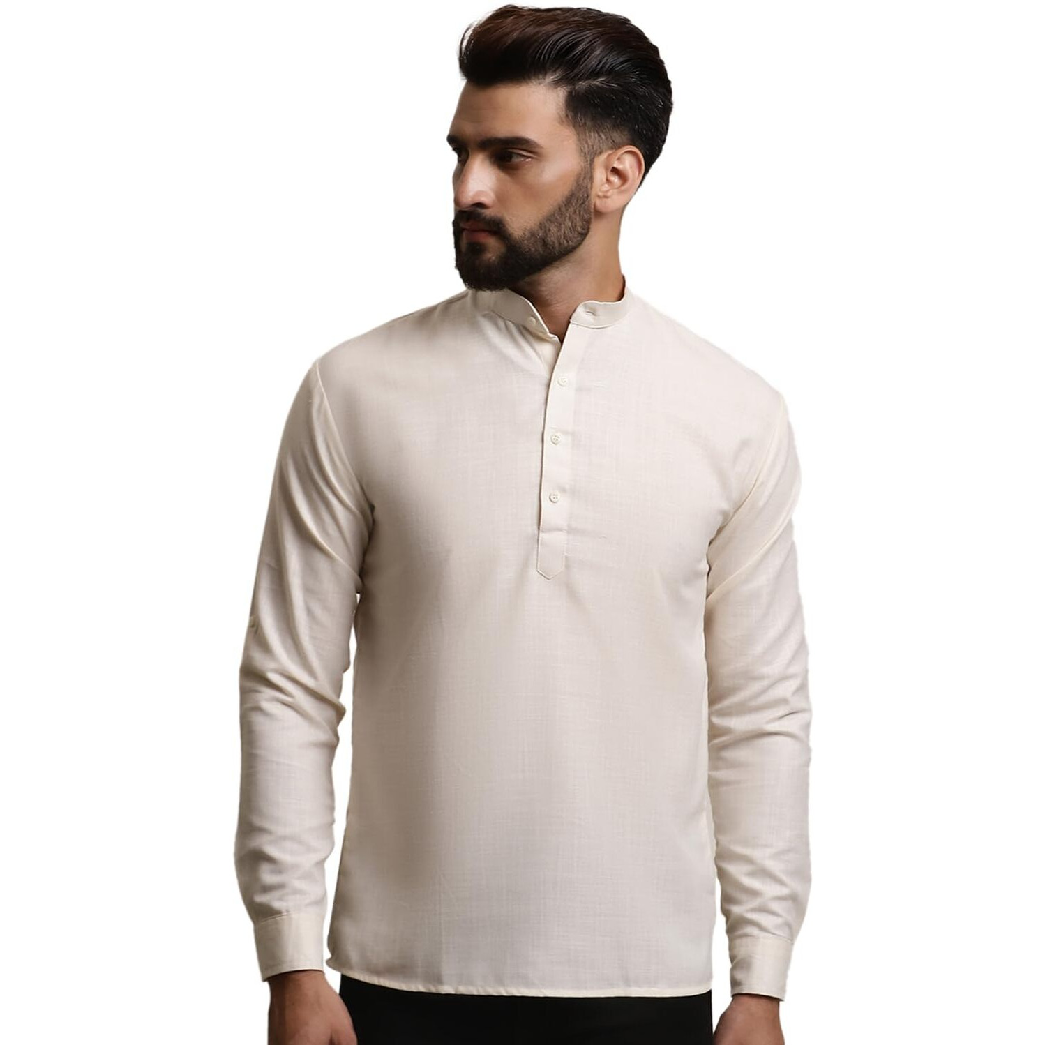 Sojanya (Since 1958, Men's Cotton Blend Cream Solid Only Short Kurta