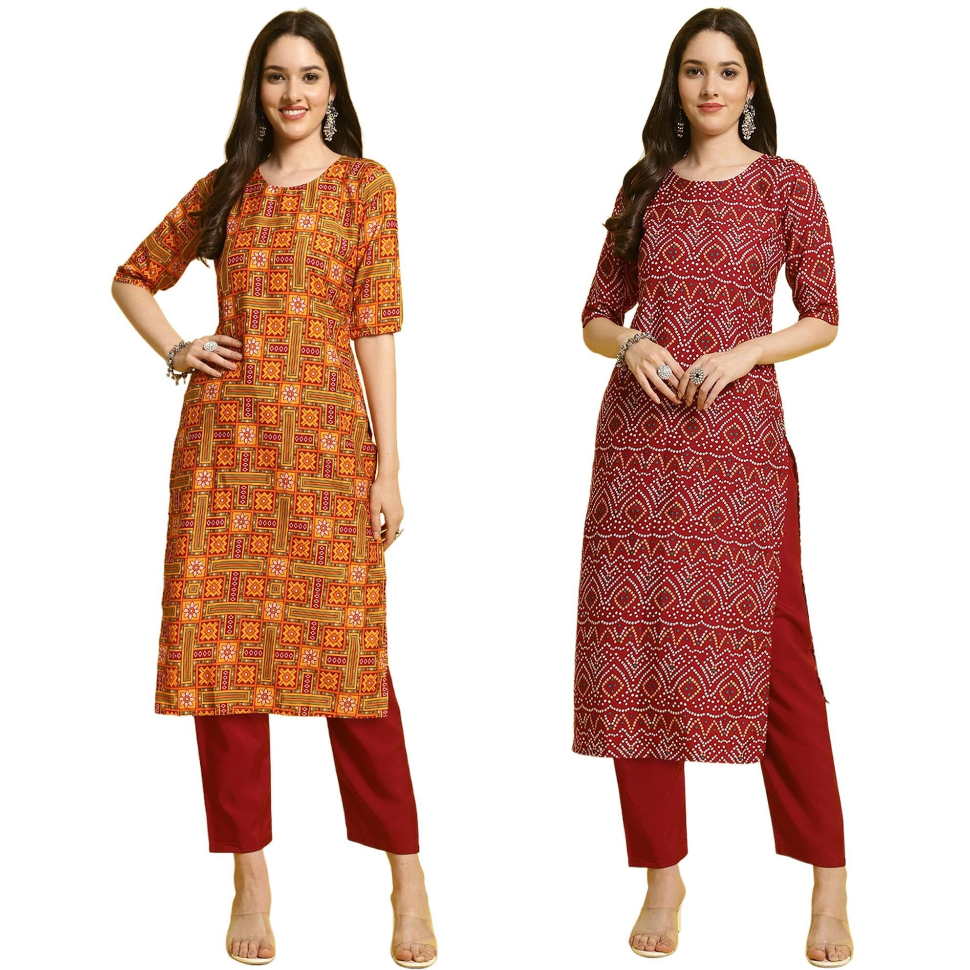 Tee Projekt Crepe Kurti & Pant Set For Women Ll Pack Of 2 Kurta Set Ll Traditional Kurta Set