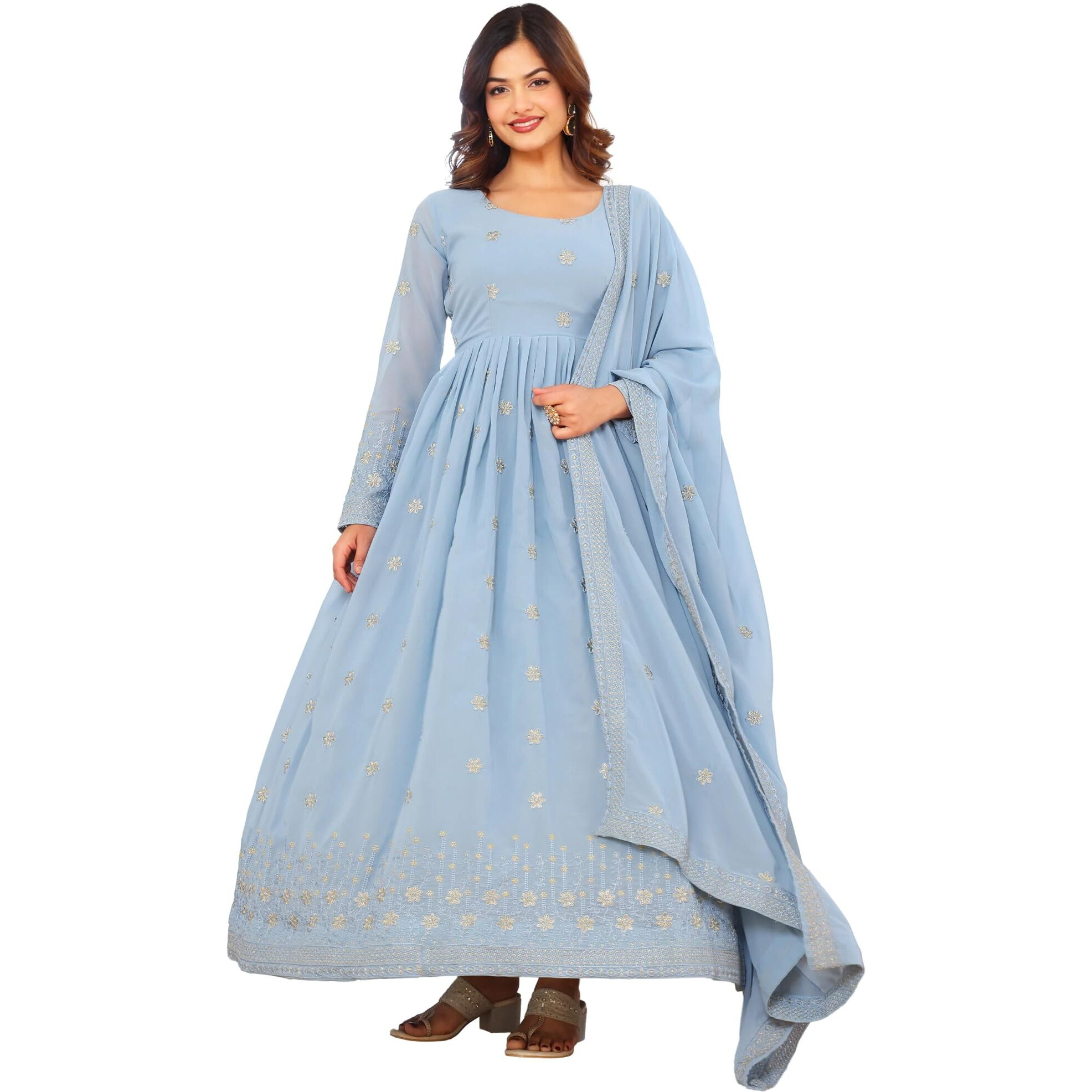 Fashion Basket Georgette Anarkali Kurta For Women Sky Blue