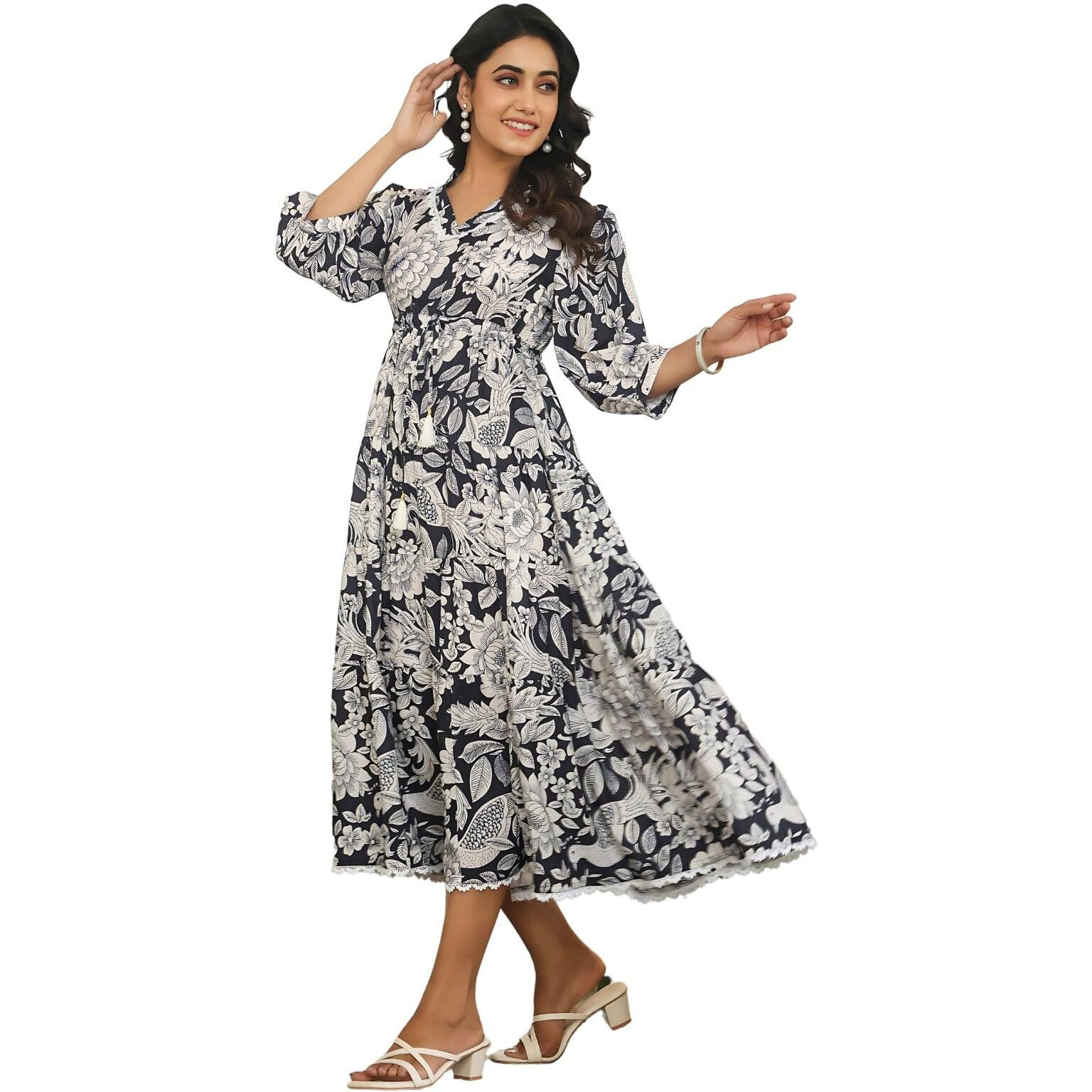 Greciilooks Women A-Line Rayon Casual Below The Knee Western Dress (Gl-W.Dress-Wd1311_Black, Small