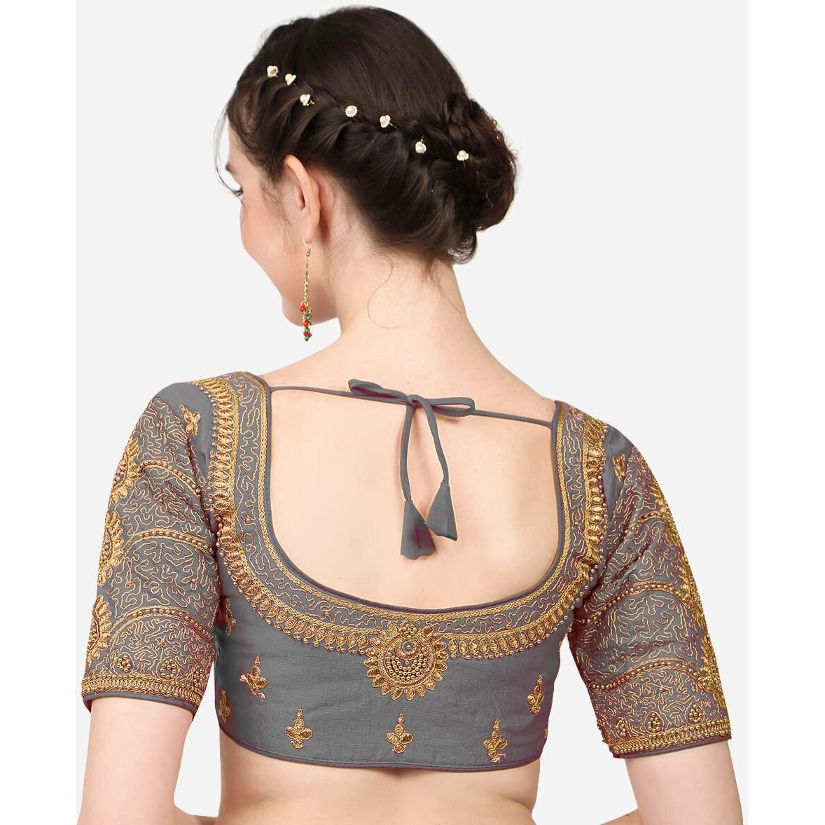 Pujia Mills Womens Silk Chevron Half Sleeve Blouse (Billa Grey 38_Grey_38)