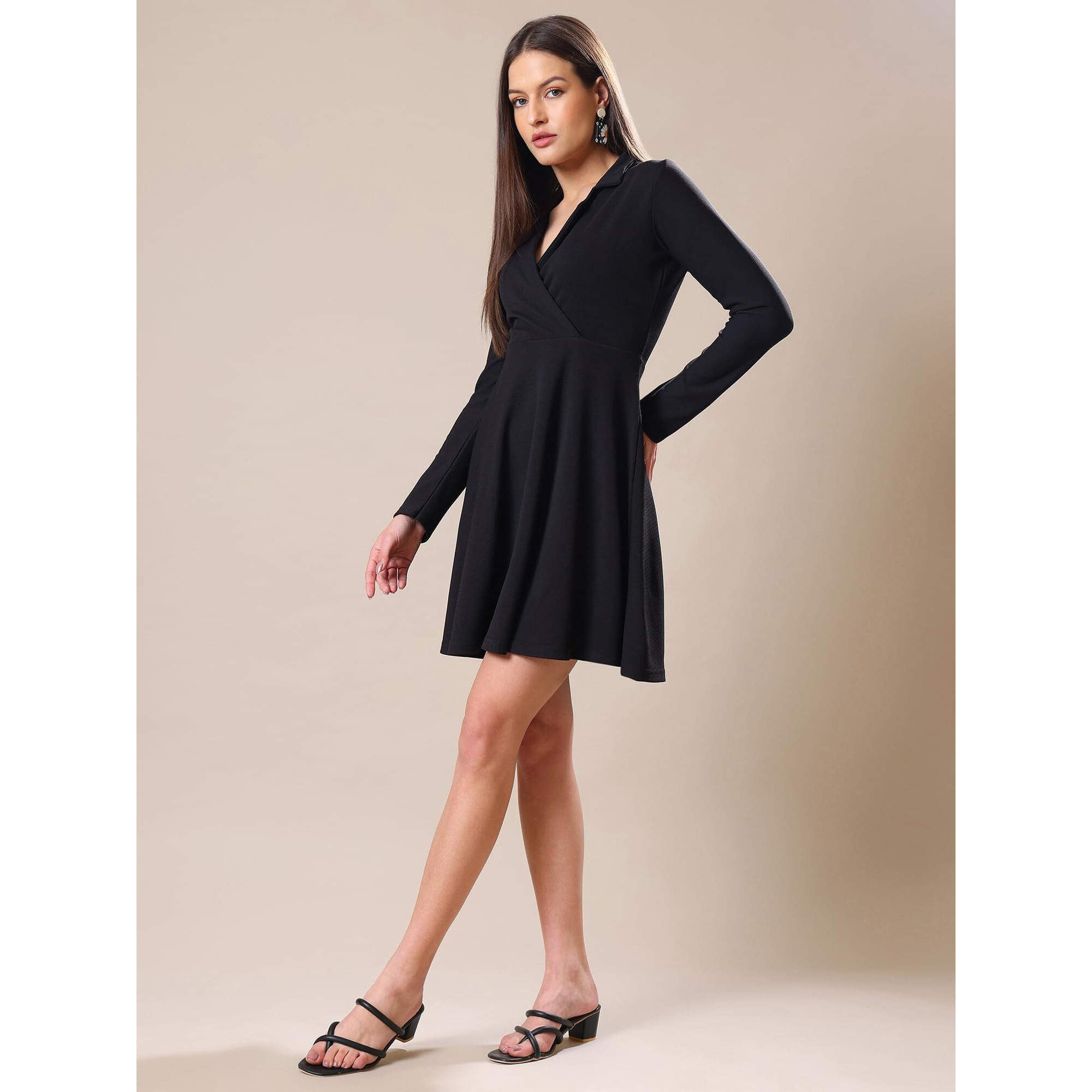 Purvaja Womens Fit & Flare Mini Dress (Bely-153_Black_Large)