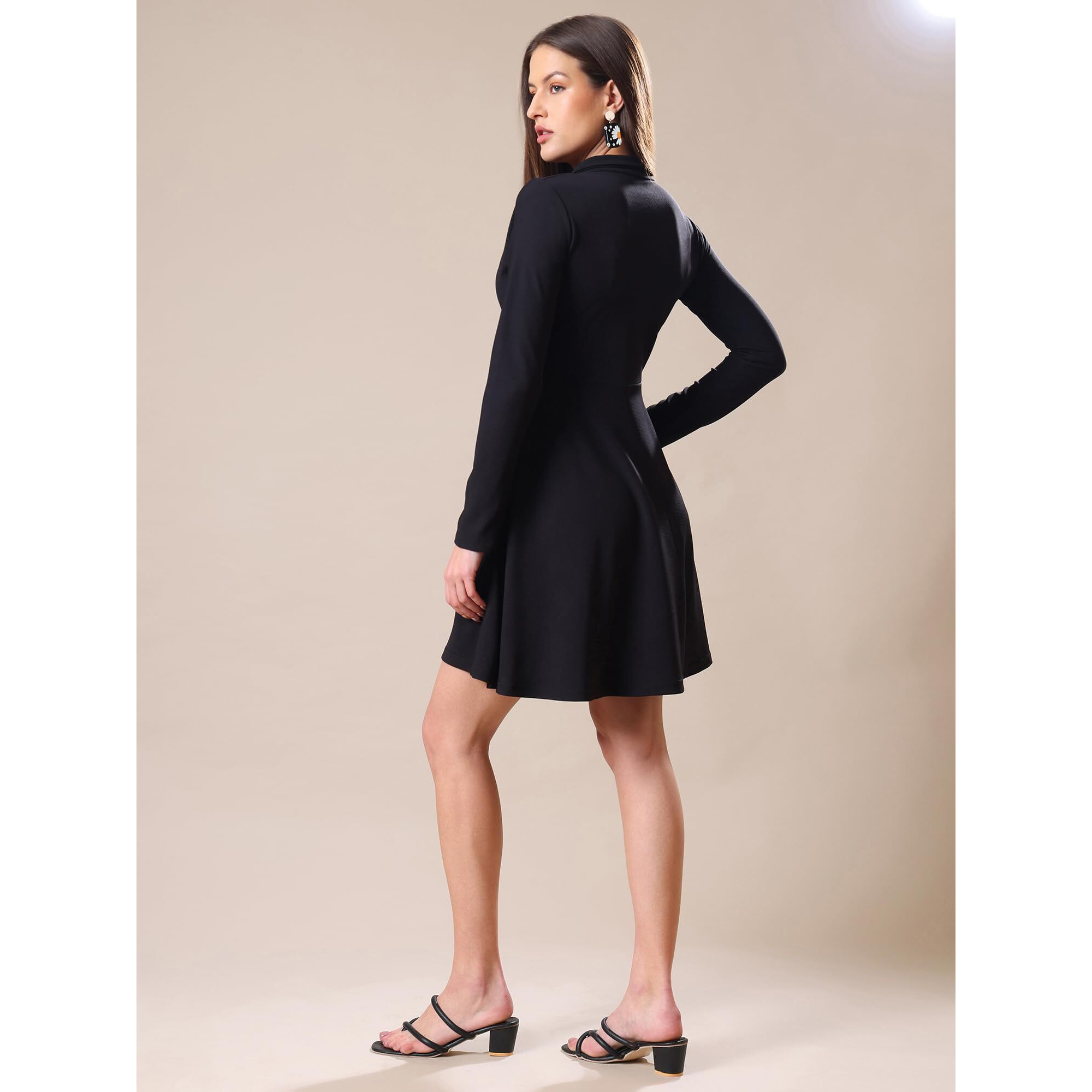 Purvaja Womens Fit & Flare Mini Dress (Bely-153_Black_Large)