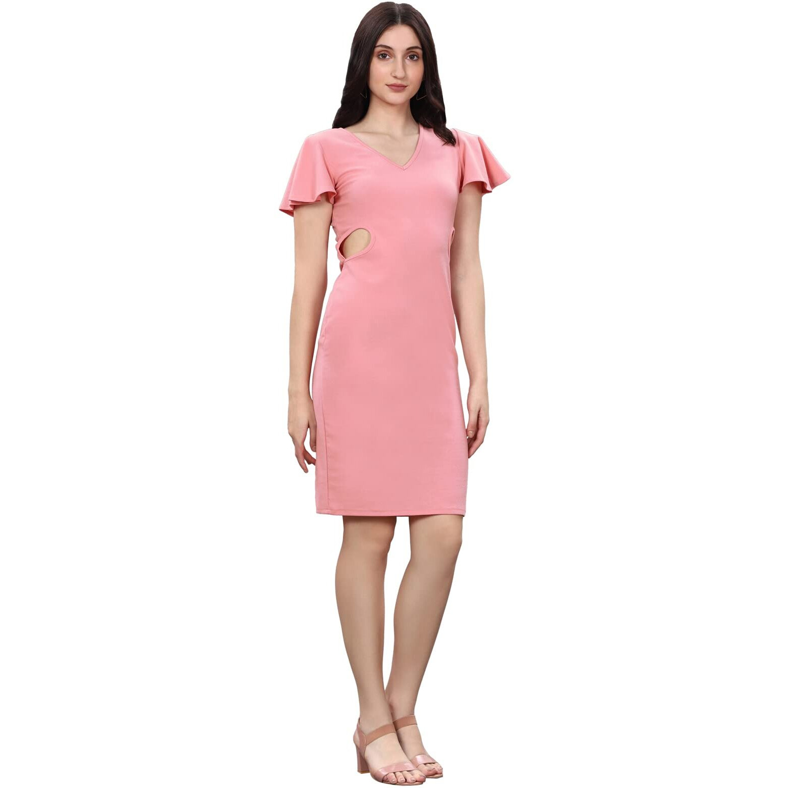 Selvia Womens Knitted Stretchable Bodycon Lycra Dress (267Tkn6033-S) Peach
