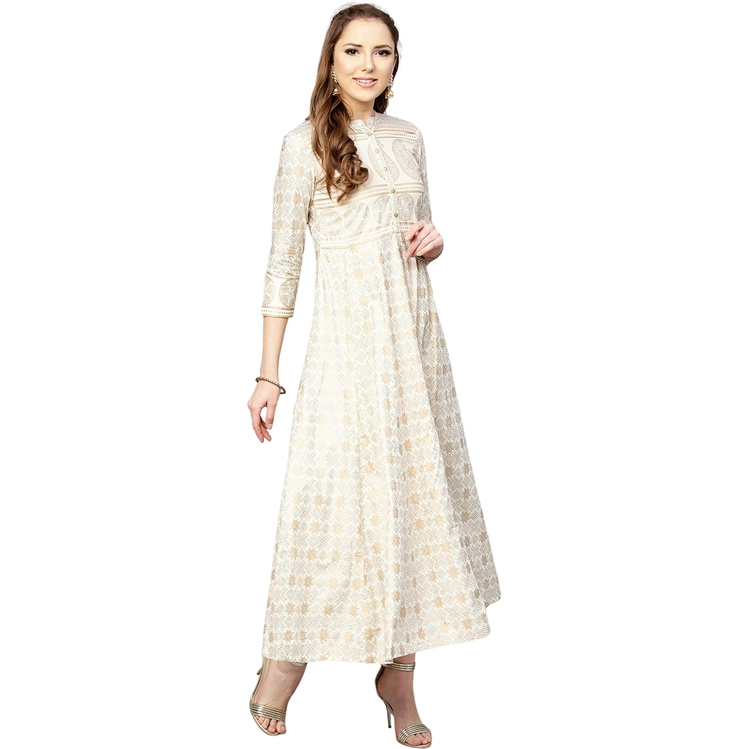 Rytras Womens Pure Cotton Printed Anarkali Kurta- Ethnic Wear, White(Ryt284,S)
