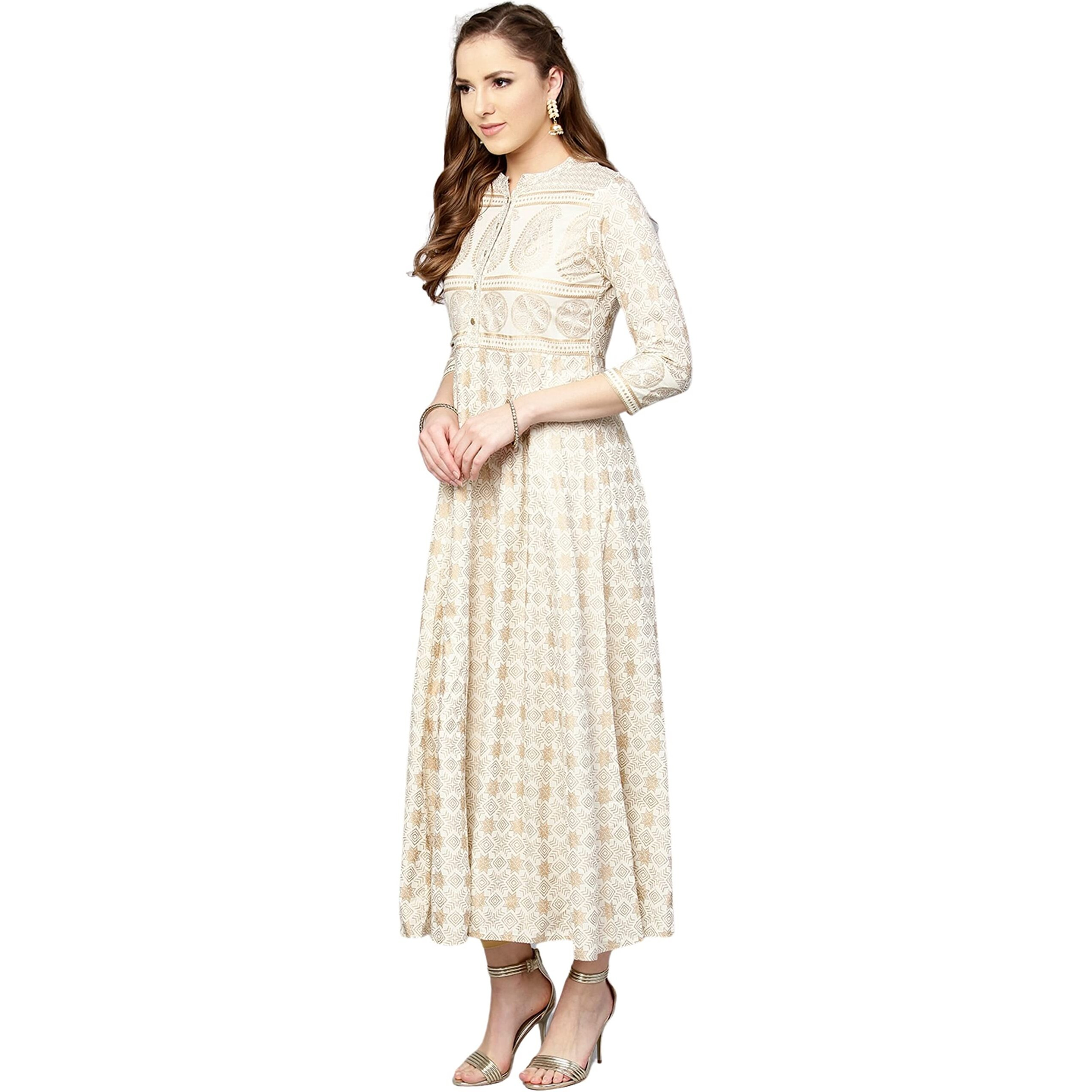 Rytras Womens Pure Cotton Printed Anarkali Kurta- Ethnic Wear, White(Ryt284,S)