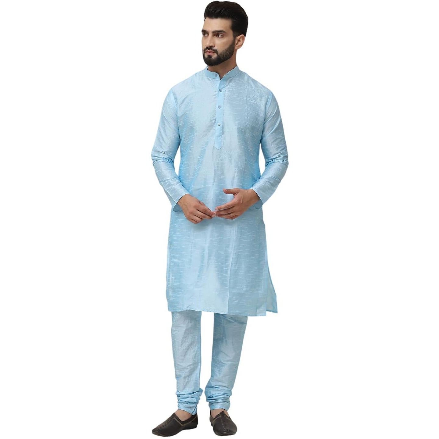 Sojanya (Since 1958 Mens Sky Blue Dupion Silk Kurta & Churidaar Pyjama