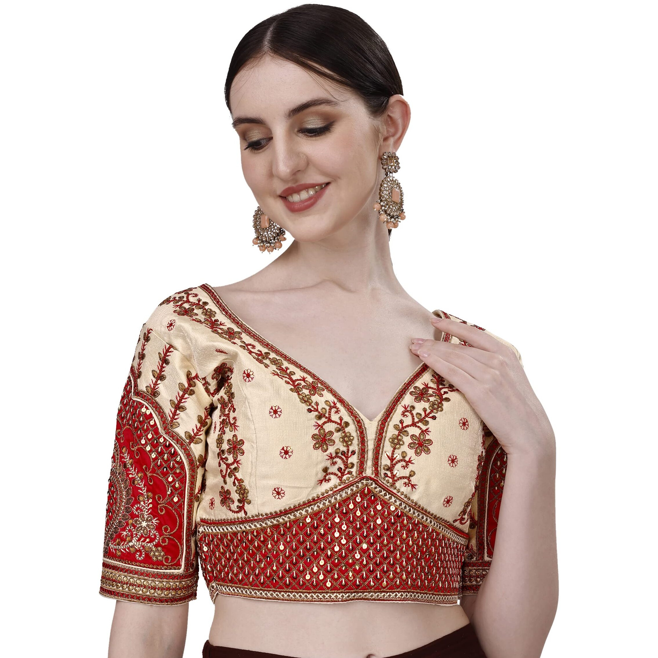 Vihu Fashion Embroidery Work Readymade Blouse (42, Cream)