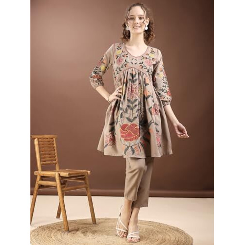 Womanista Womens Viscose Rayon Solid Regular Set (Co-Ords_9224_Light Brown
