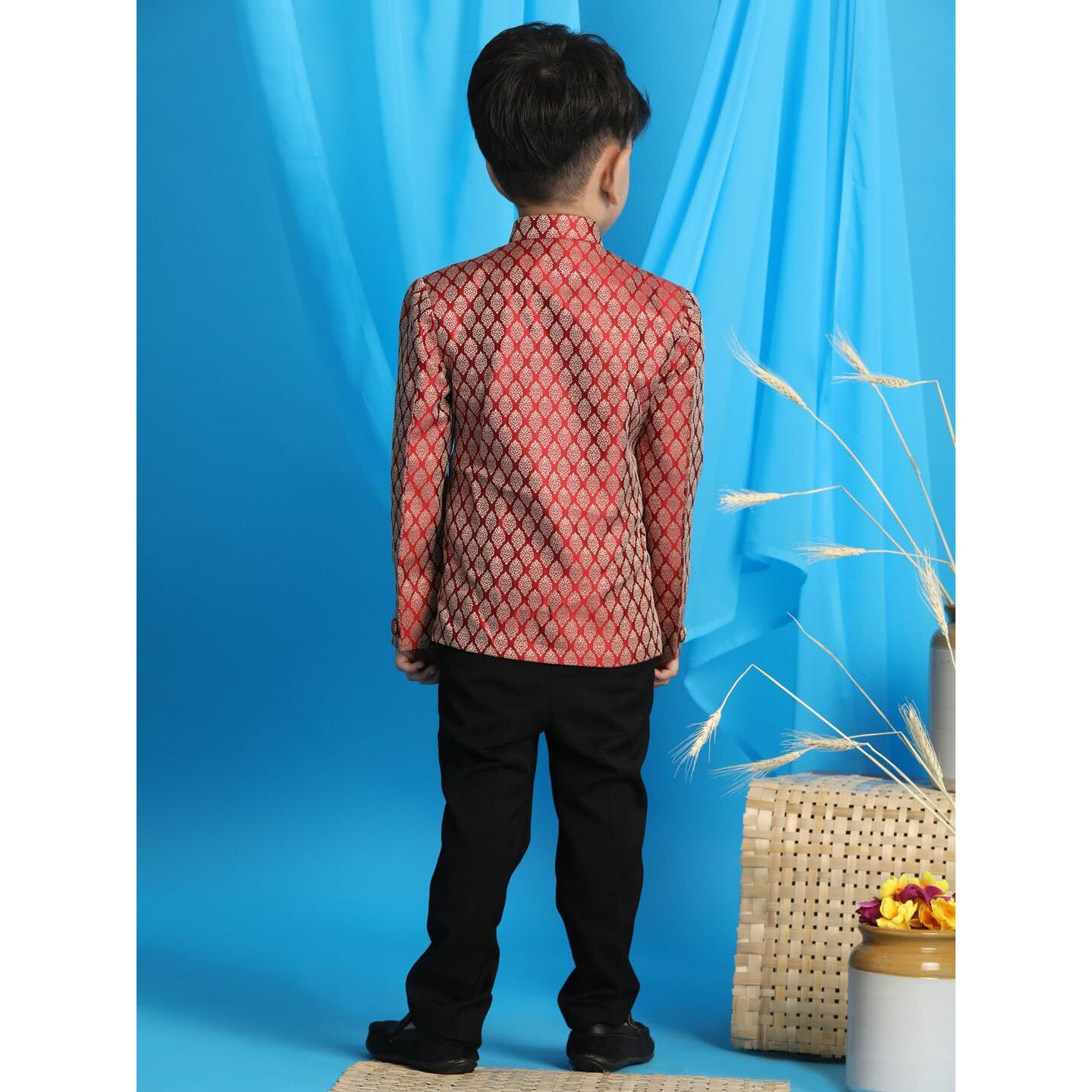 Jbn Creation Vastramay Boys' Maroon Jacquard Jodhpuri Bandhgala (B1379)