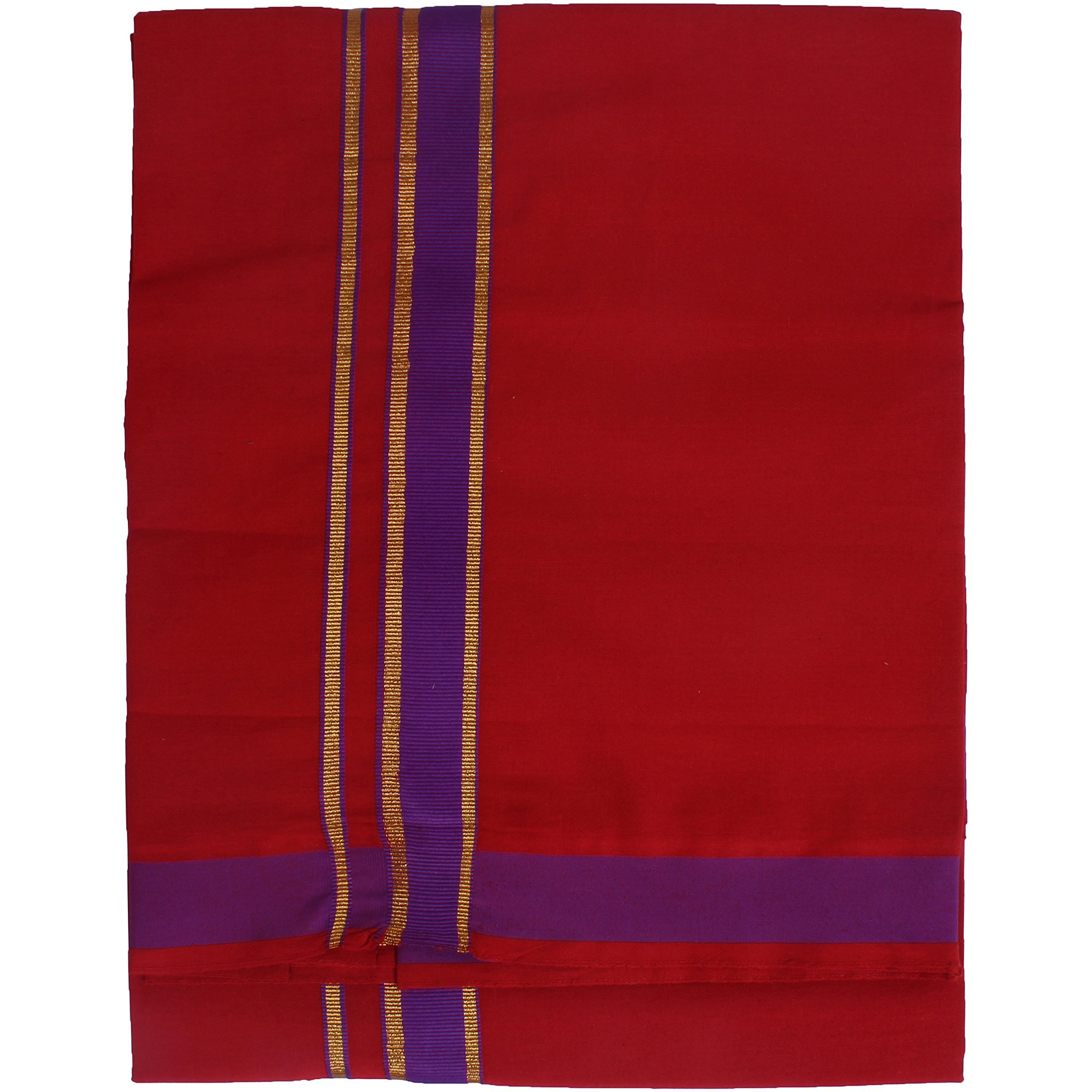 Prakasam Cotton Men's Red Colour Single Dhoti. 1.29X2.00 Meter
