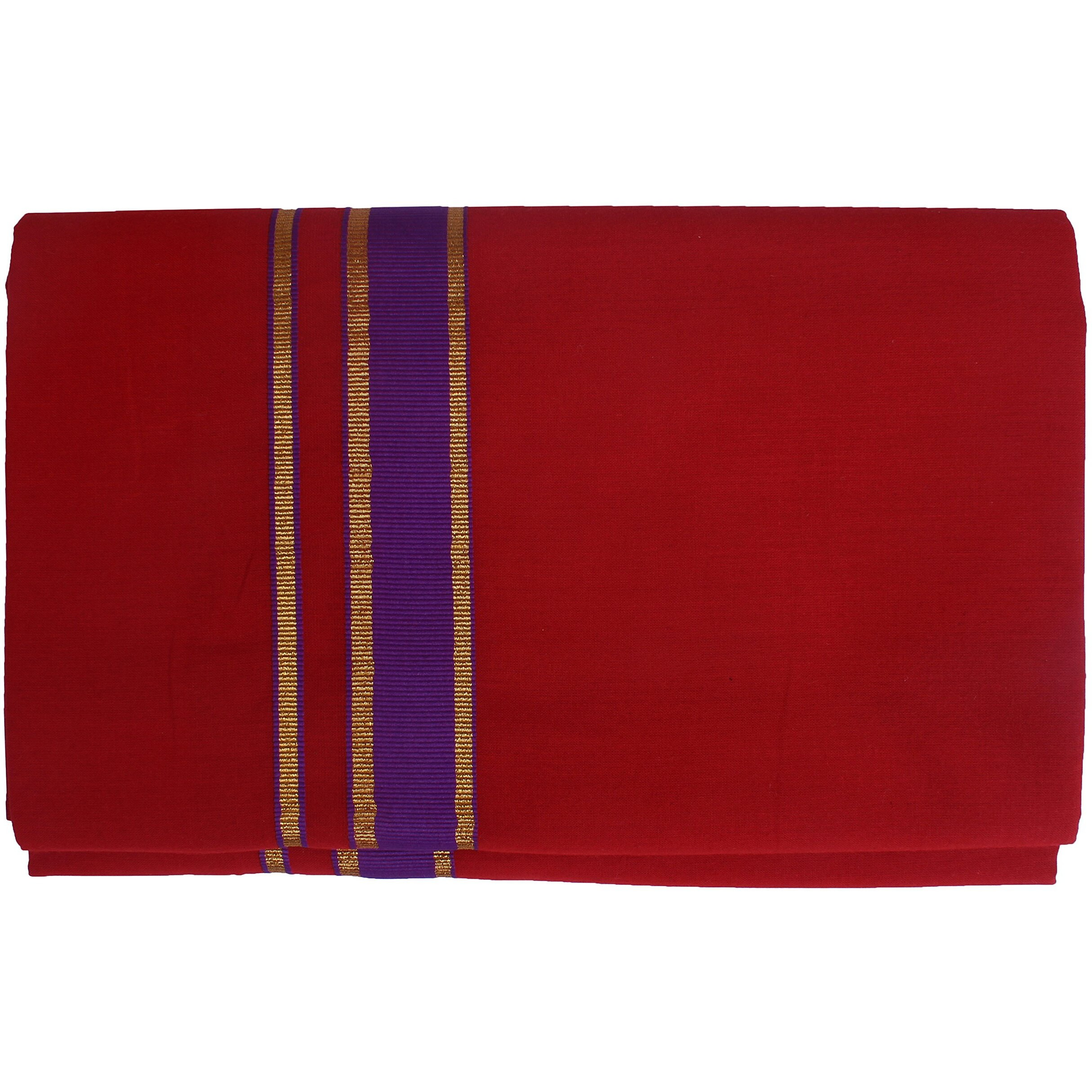 Prakasam Cotton Men's Red Colour Single Dhoti. 1.29X2.00 Meter