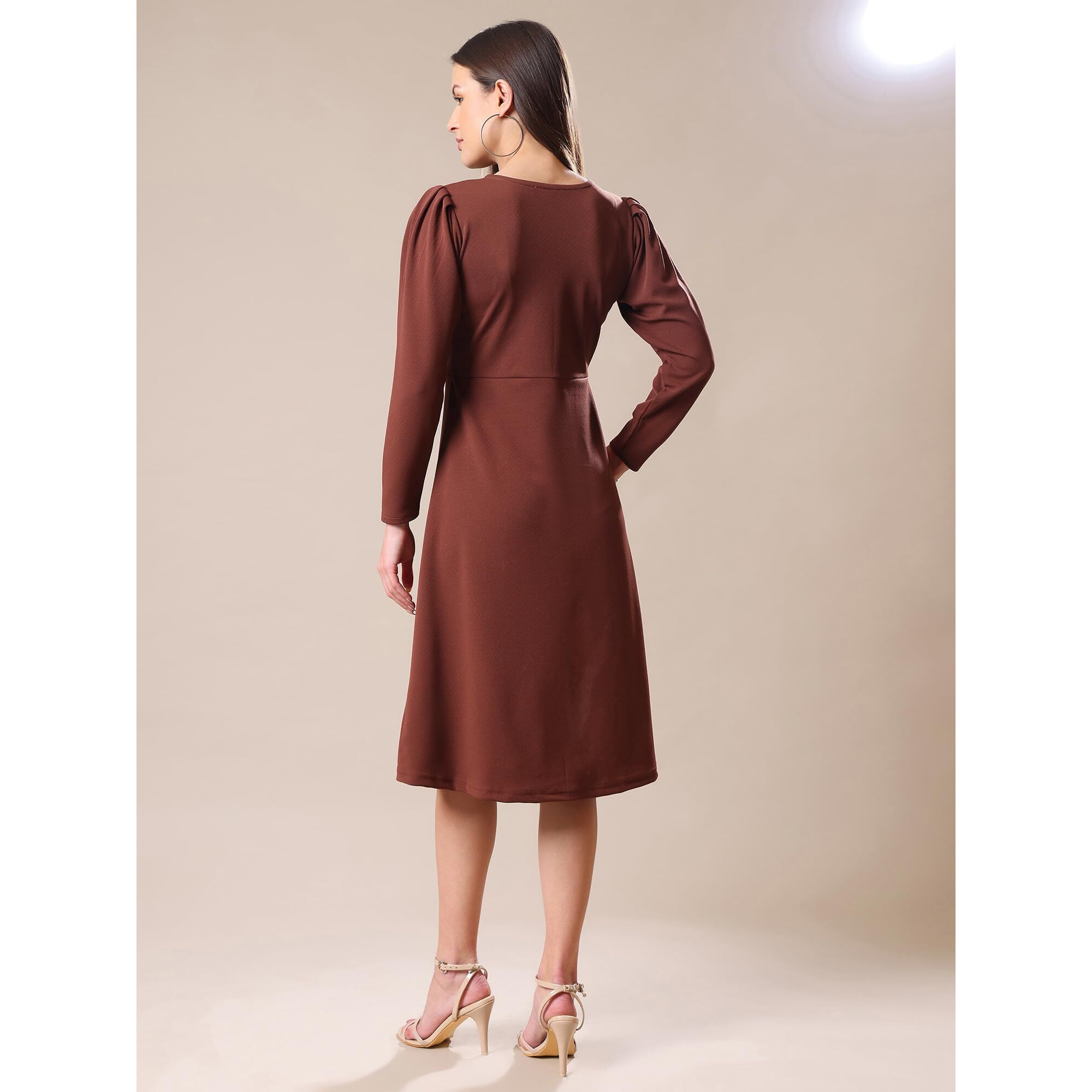 Purvaja Womens A-Line Knee Length Dress (Bely-069_Brown_X-Large)