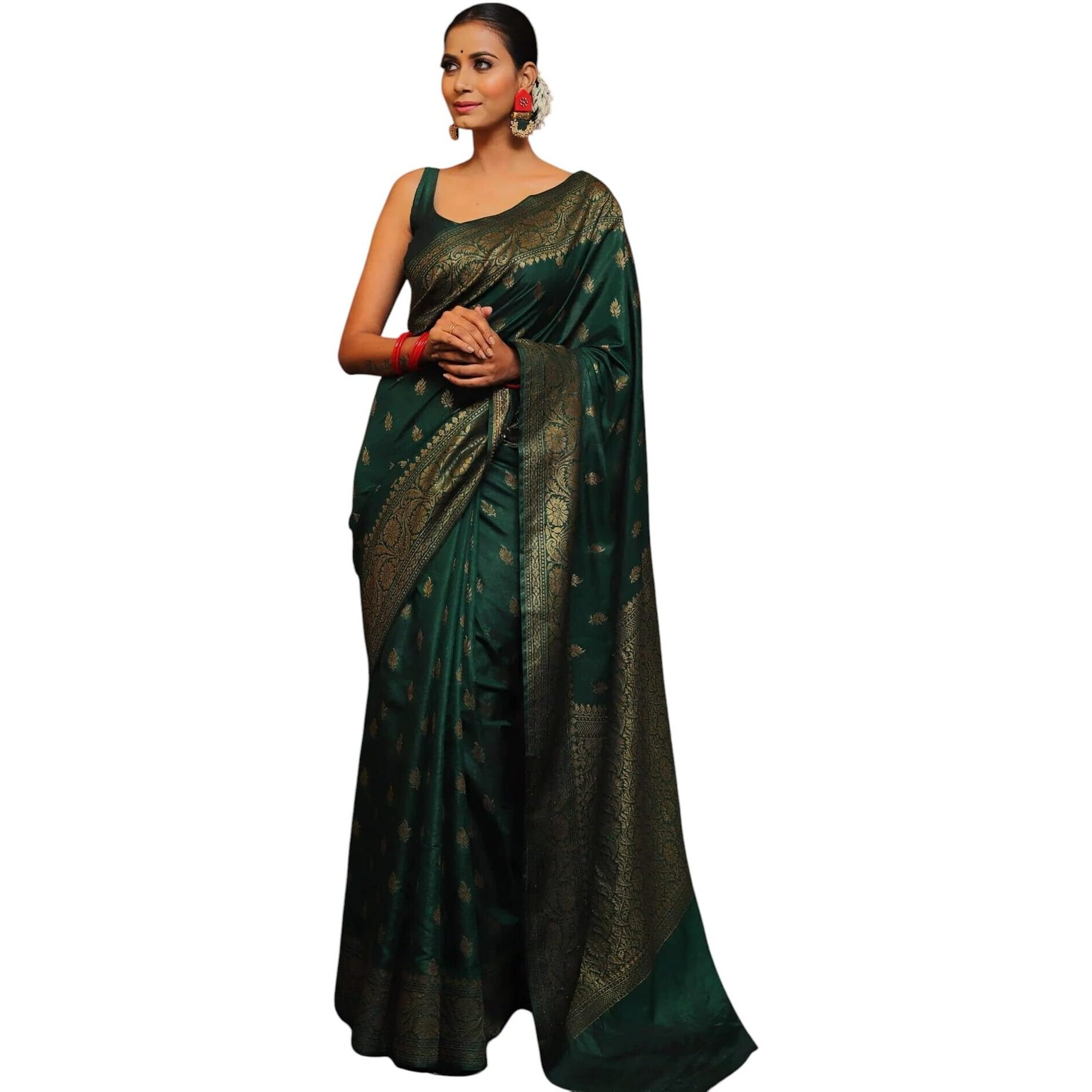Shiv Textiles Women's Kanjivaram Art Silk Saree Soft Banarasi Style Sari With Blouse Piece For Wedding(S-101-Green)