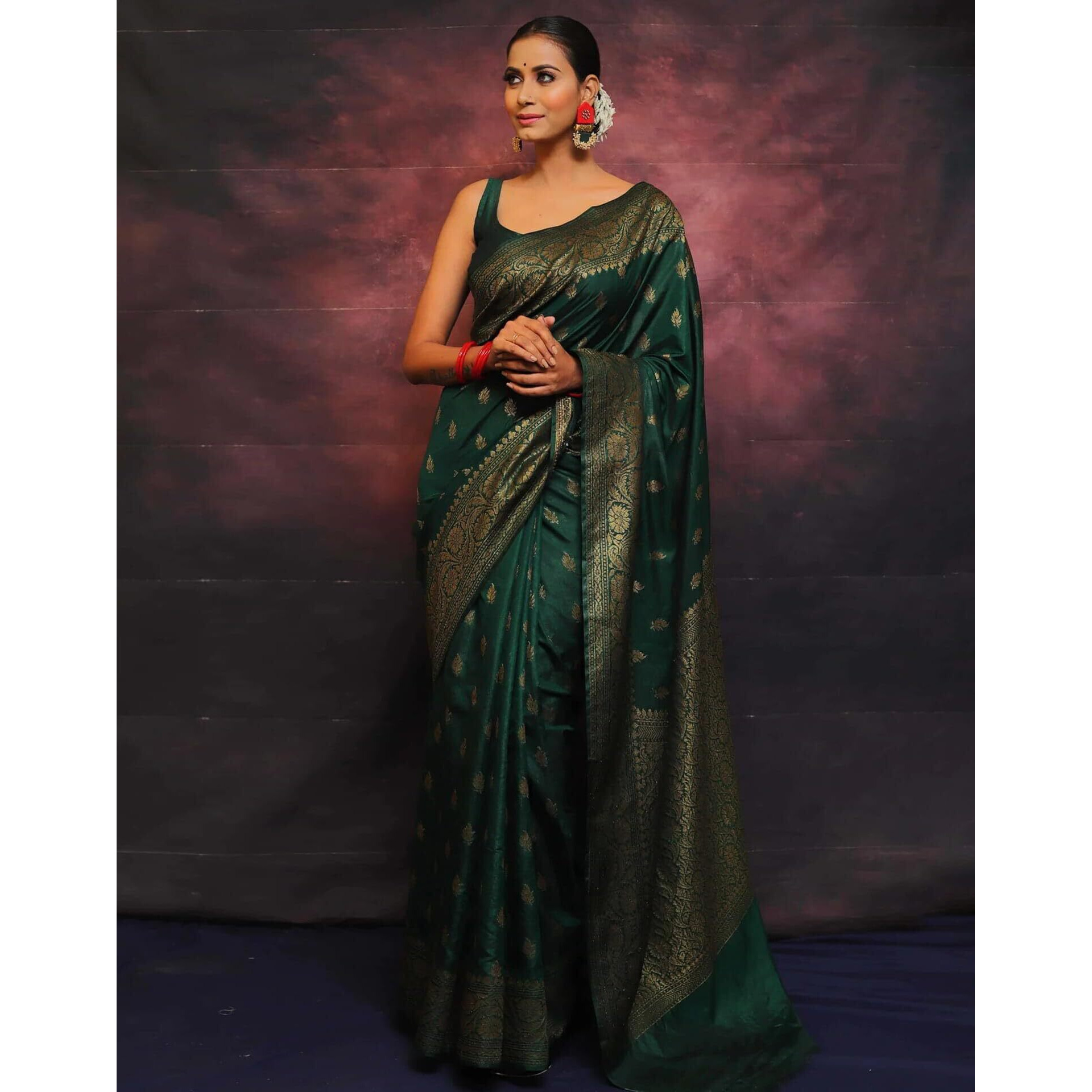 Shiv Textiles Women's Kanjivaram Art Silk Saree Soft Banarasi Style Sari With Blouse Piece For Wedding(S-101-Green)
