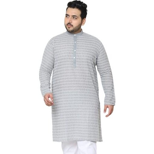 Sojanya Plus(Since 1958) Men's Pure Cotton Grey Kurta With White Embroidery