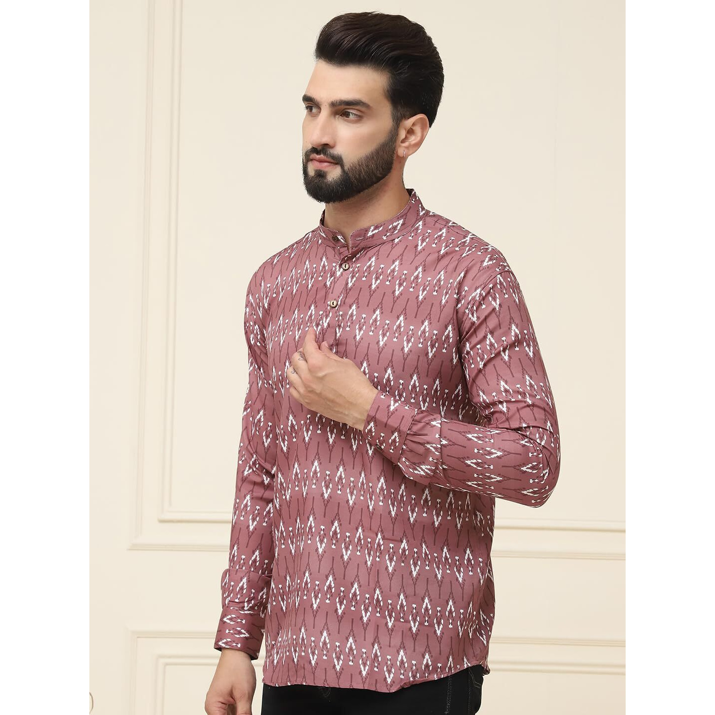 Sojanya (Since 1958, Men's Pure Cotton Brown Printed Only Short Kurta