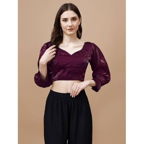 Womanista Women's Synthetic Solid Three-Quarter Sleeves Regular Fit Sequinned Blouse (Bl_31A_Magenta S)