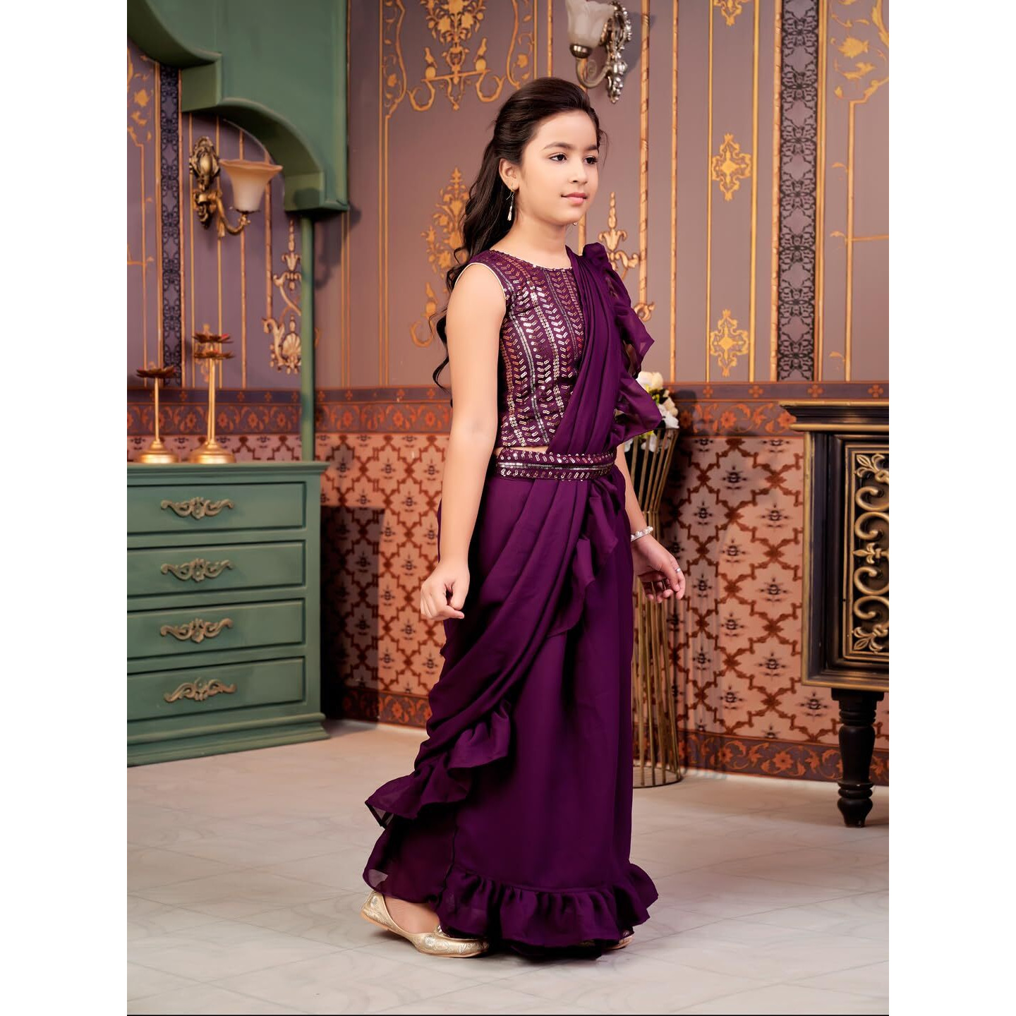 Aarika Girls Ethnic Wear Purple Colour Sequin Embroidery Georgette Lehenga Choli Set With Attached Dupatta-4-9 Years (Lch-Shm-5015)
