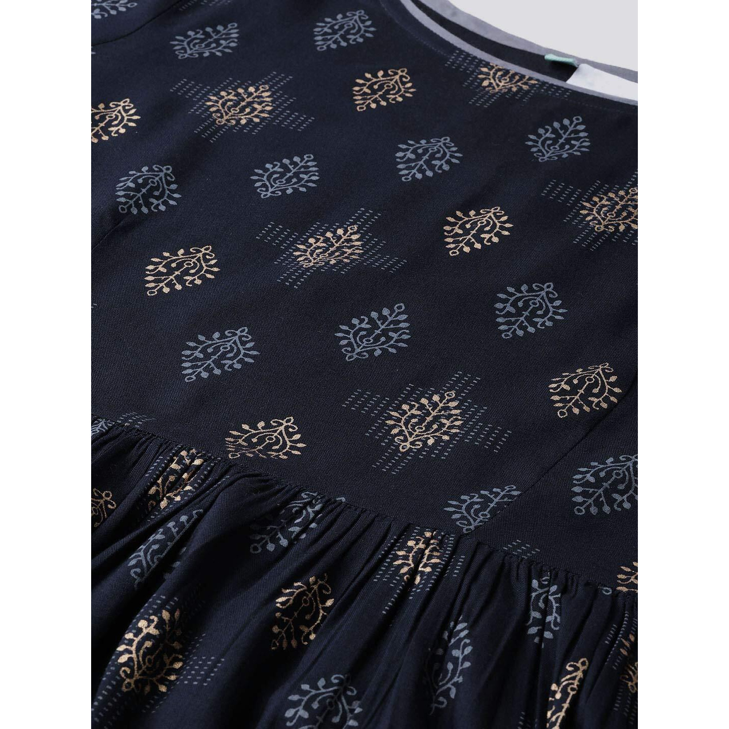 Idalia Navy Blue Gold Pure Cotton 3/4 Sleeve Kurta Set With Dupatta For Women