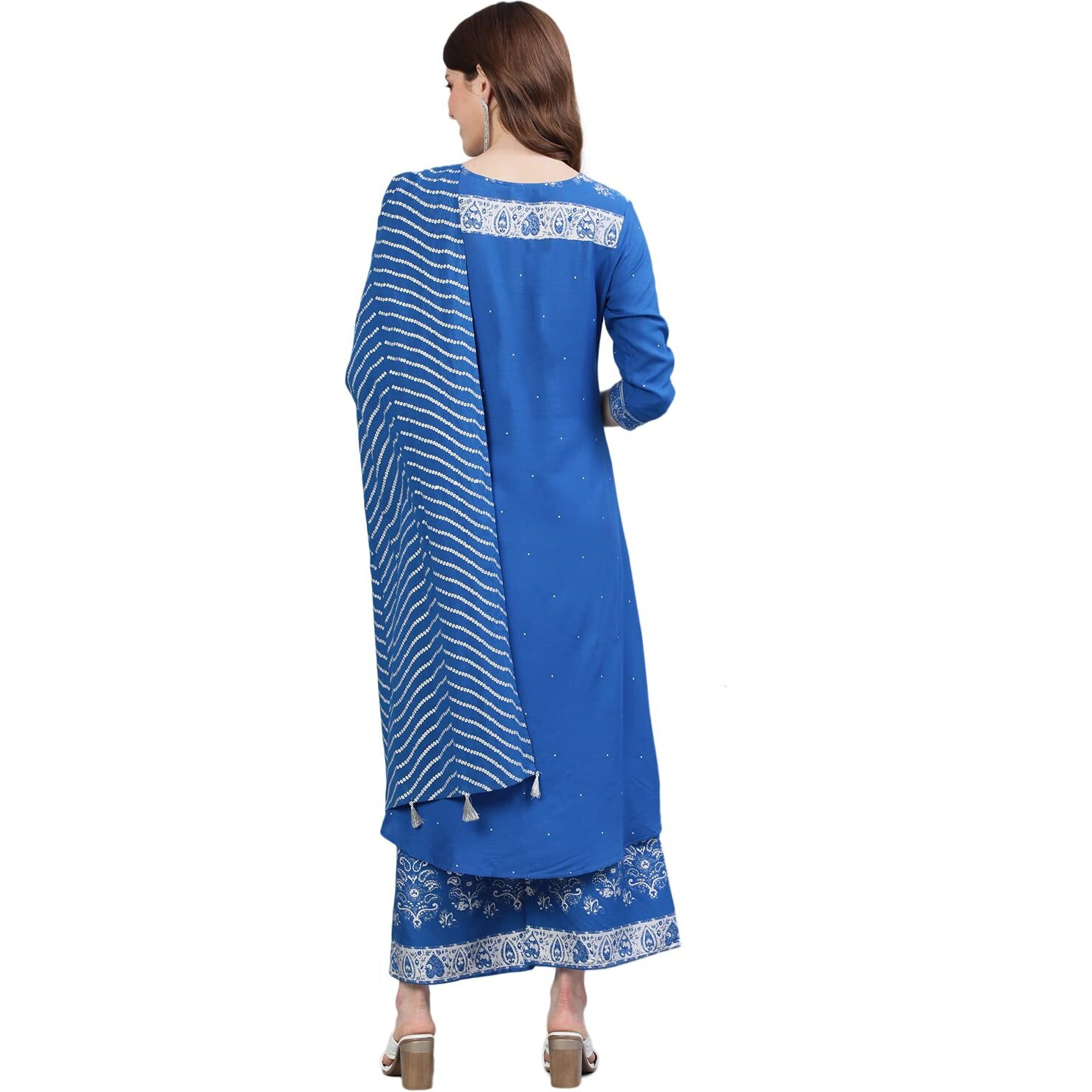 Ishin Womens Viscose Rayon Blue Embroidered Anarkali Kurta Suit Set With Palazzos Xynw0Re-Kpre-141D_Xl_Blue