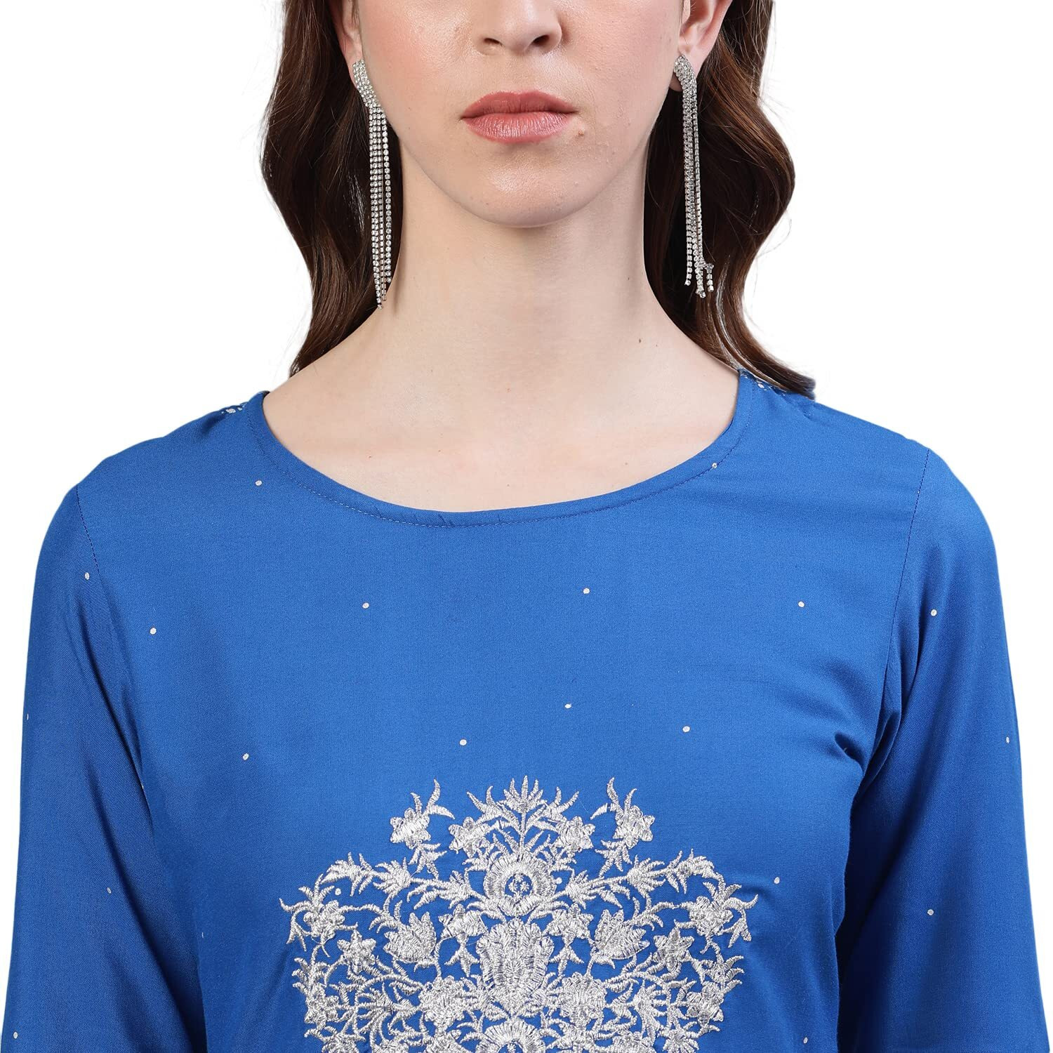 Ishin Womens Viscose Rayon Blue Embroidered Anarkali Kurta Suit Set With Palazzos Xynw0Re-Kpre-141D_Xl_Blue