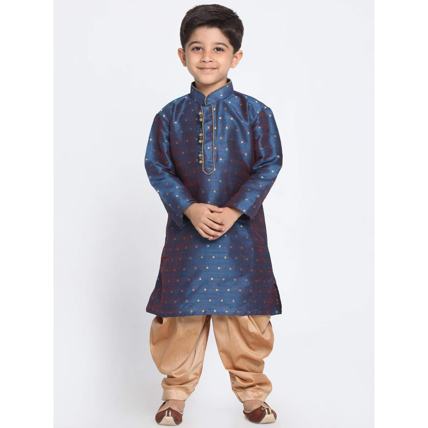 Jbn Creation Boys' Persian Blue And Rose Gold Silk Blend Kurta And Dhoti Pant Set (Vasbk023Buncdrg, For 6-7 Years)