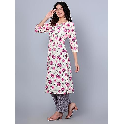 Idalia Pink Floral Printed Kurta And Grey Printed Pants